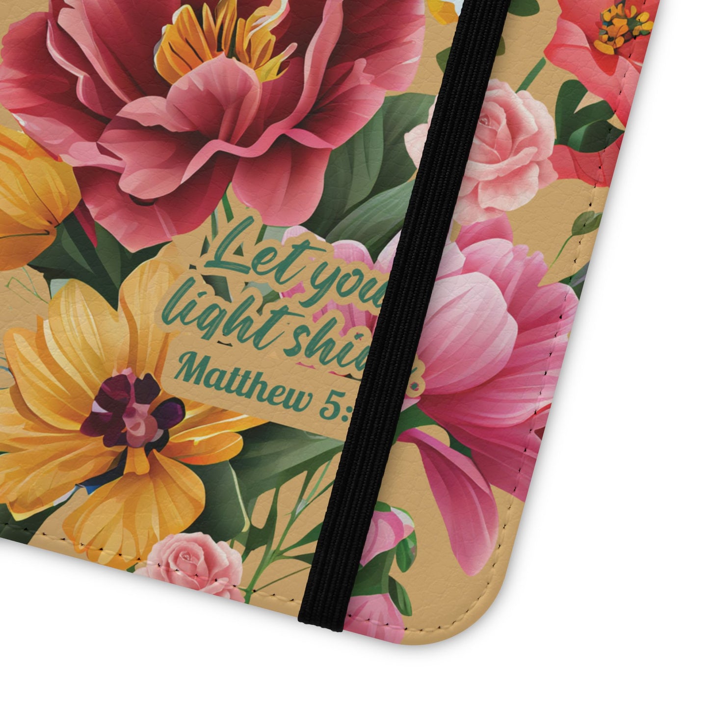 Floral Scripture Flip Case — "Let Your Light Shine" Wallet Phone Cover (Matthew 5:16)