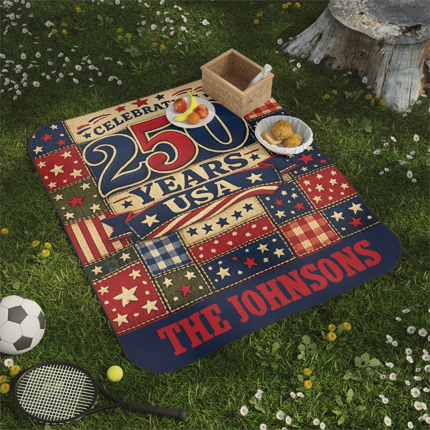 250 Years USA Picnic Blanket — Personalized Patriotic Family Picnic Mat