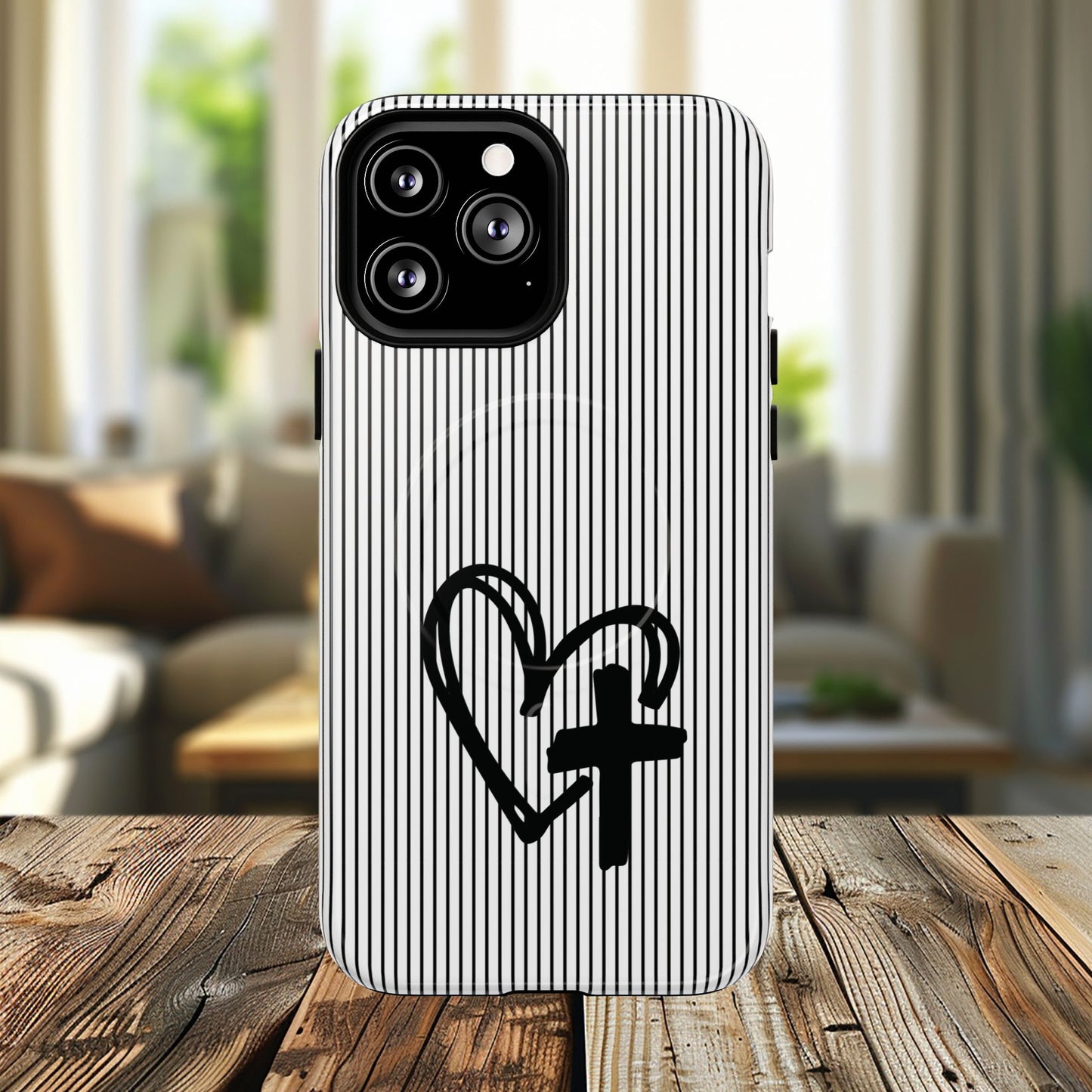 Tough Magnetic Phone Case with Heart & Cross Design, Durable Phone Cover, Unique Gift for Her, Stylish Accessory, Everyday Use
