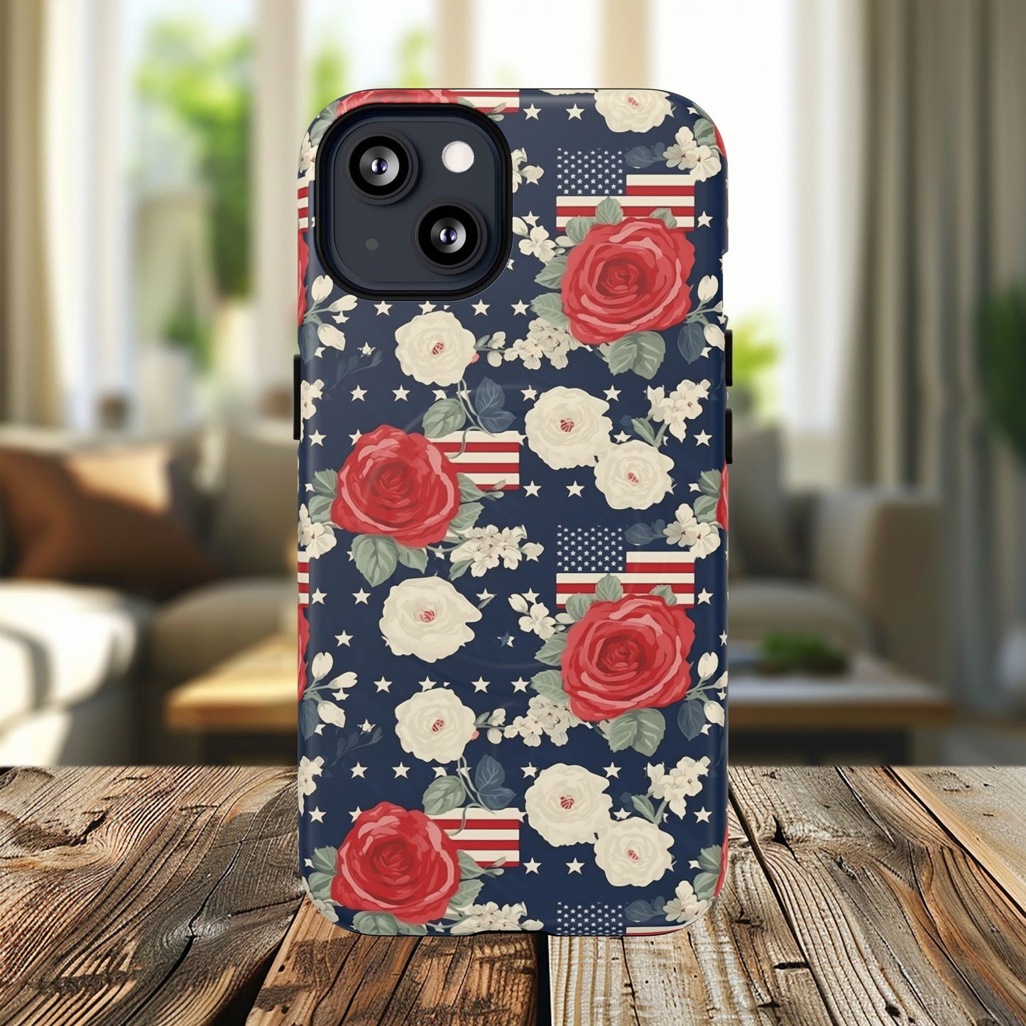 Liberty in Bloom Tough iPhone Magnetic Case, Floral Design, Gift for Moms, Gift for Dads,  iPhone Accessories, Patriotic iPhone Accessory.