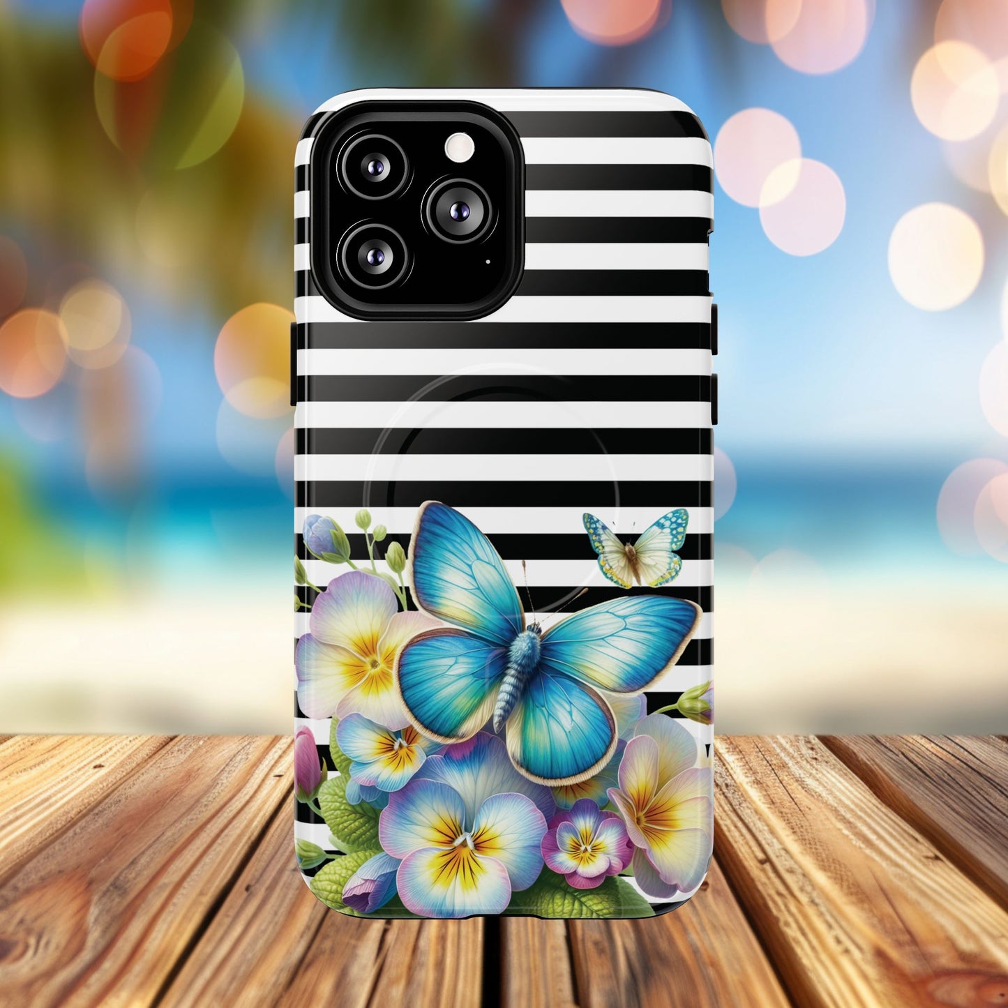 Pansy Parade Tough iPhone Magnetic Cases, Floral Tough Case, Striped iPhone Magnetic Cover, Phone Accessory, Gift for Nature Lovers