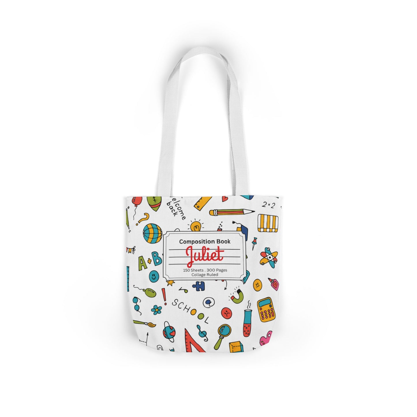 Personalized Classroom Couture Composition Book Inspired Canvas Tote Bag with Colorful Straps, Cute School Bag, Eco-Friendly Tote, Back to School Shopping Bag, Teacher Gift Idea