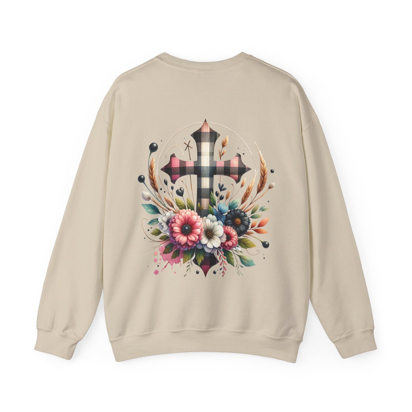 Faith and Floral Cross Unisex Heavy Gildan Blend™ Crewneck Sweatshirt.