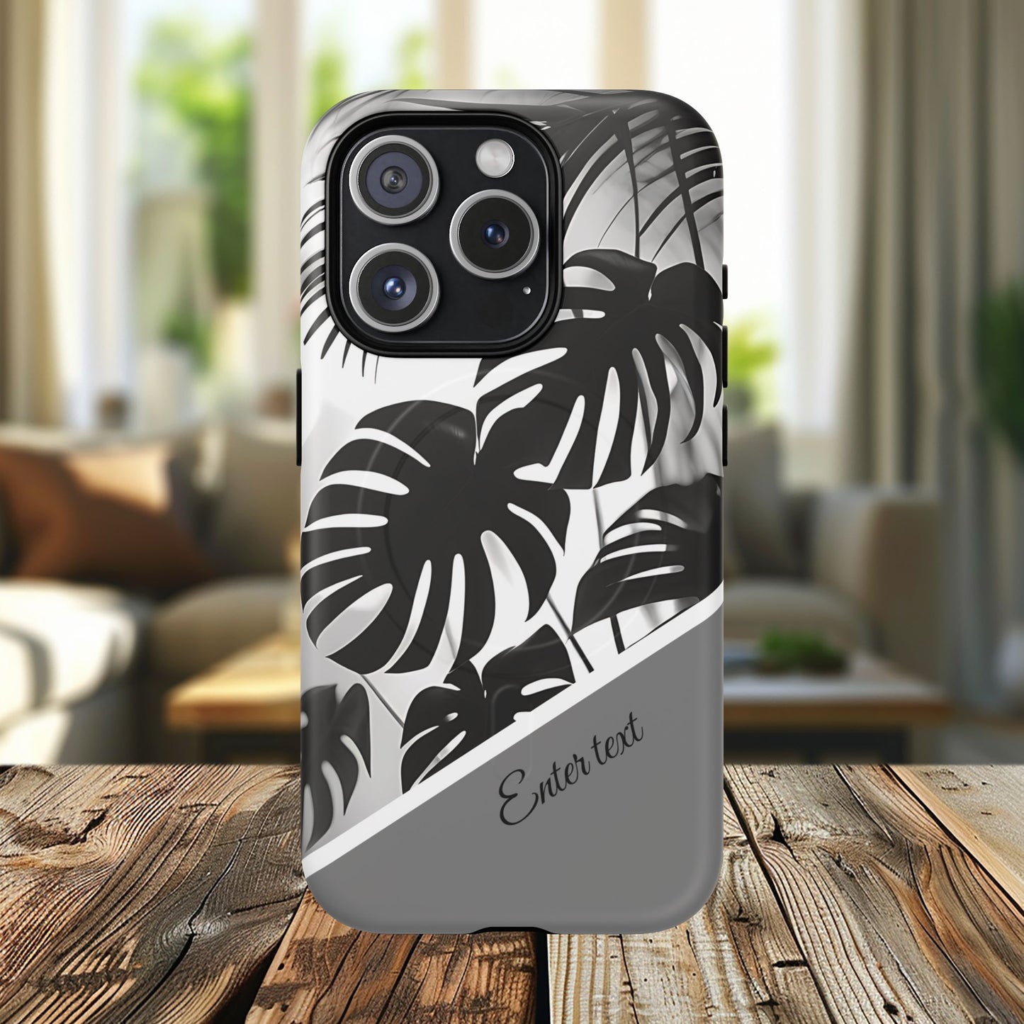 Personalized Monochrome Monstera Tropical Phone Case - Tough Magnetic MagSafe® Cases, Gifts for Nature Lovers, Stylish Phone Accessories, Gifts for Her.