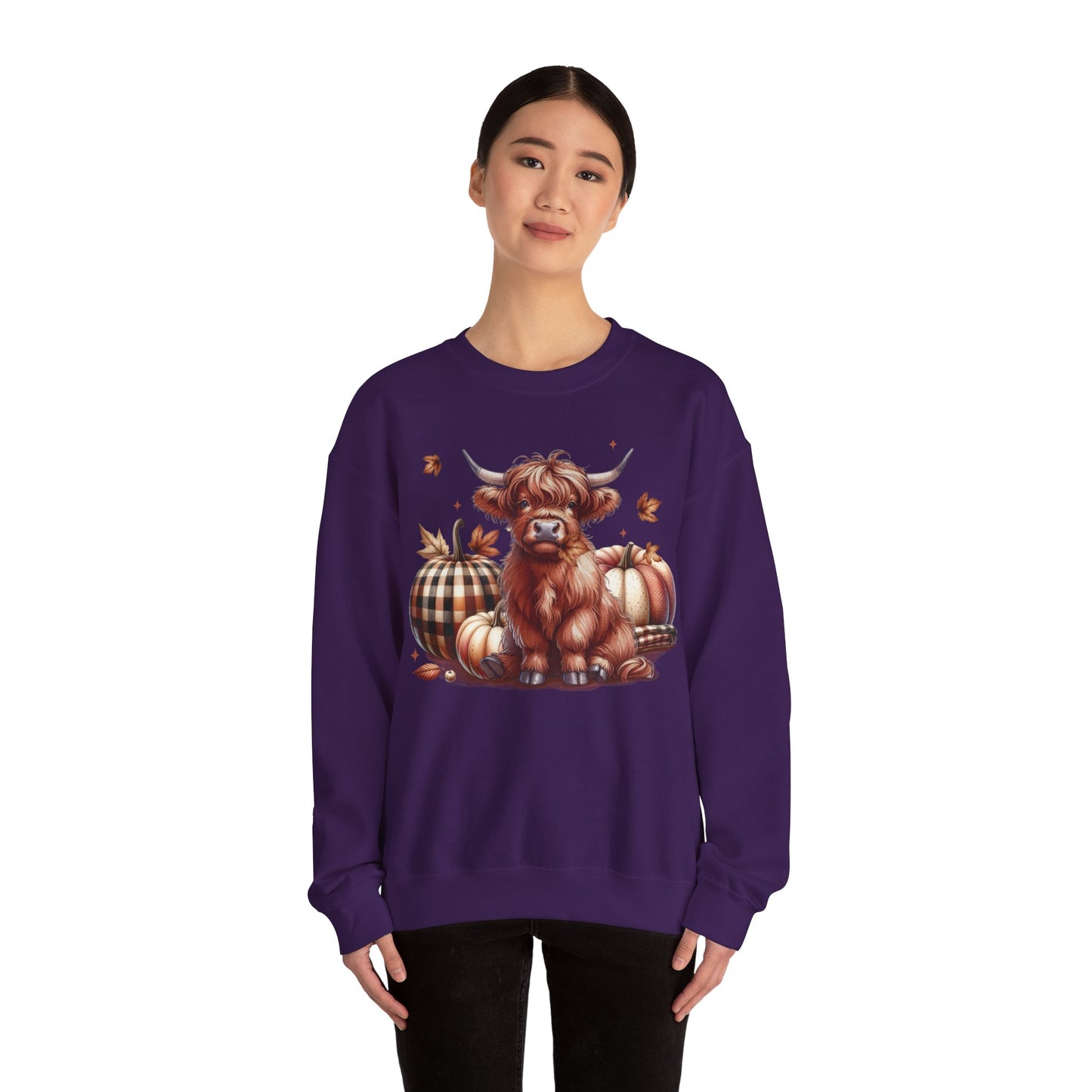 Autumn Highland Cow Charm Unisex Heavy Blend™ Crewneck Sweatshirt