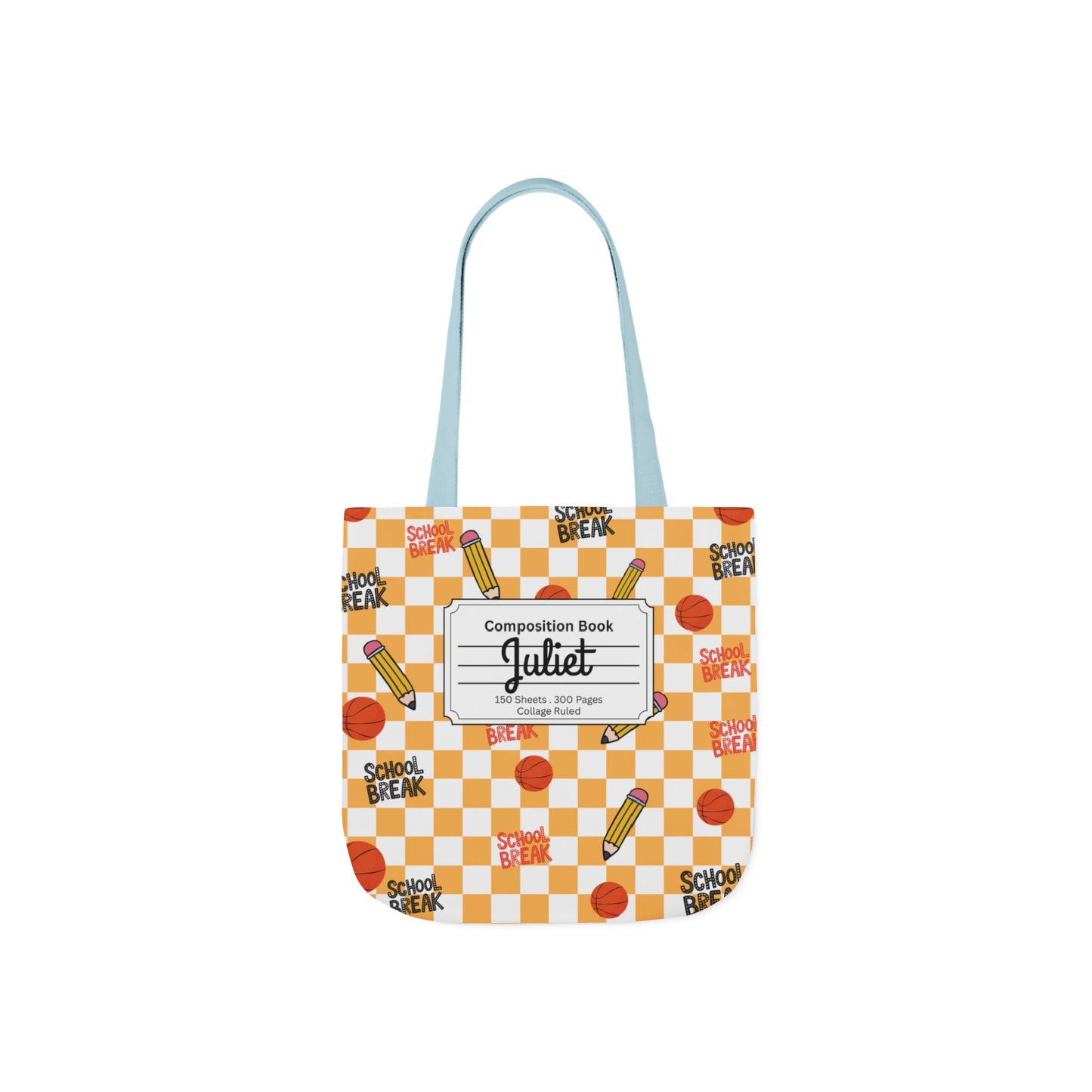 Personalized Orange Schoolyard Chic Composition Book Inspired Canvas Tote Bag with Colorful Straps, Cute School Bag, Eco-Friendly Tote, Back to School Shopping Bag, Teacher Gift Idea