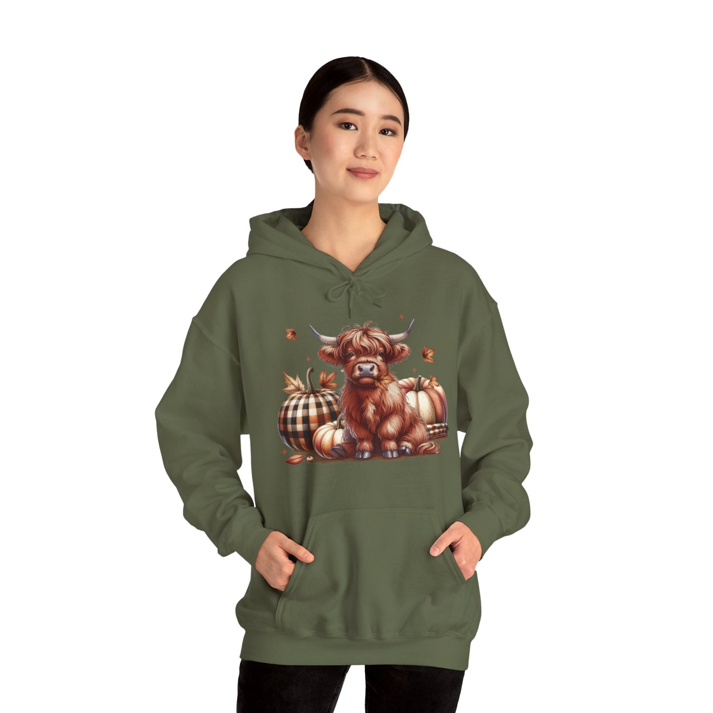 Autumn Highland Cow Charm Unisex Heavy Blend™ Hooded Sweatshirt