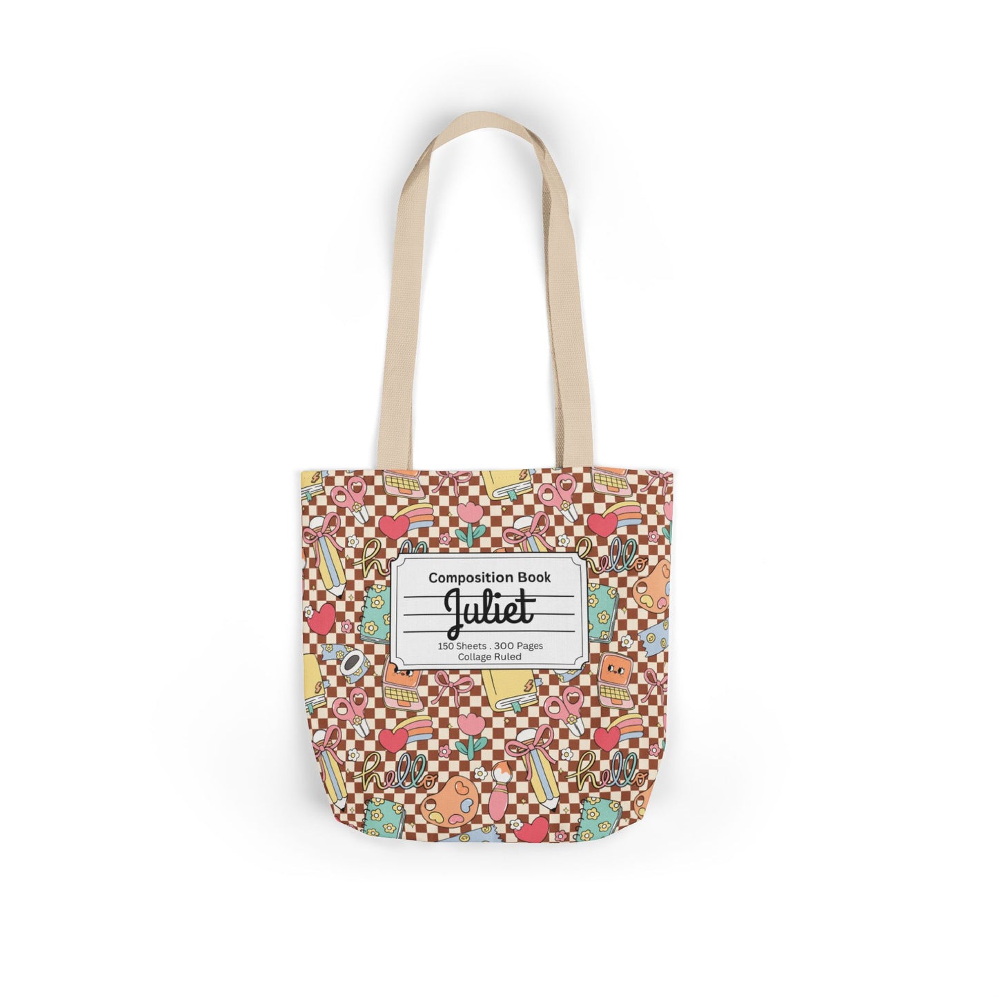 Personalized Brown Doodle Daydream Composition Book Inspired Canvas Tote Bag with Colorful Straps, Cute School Bag, Eco-Friendly Tote, Back to School Shopping Bag, Teacher Gift Idea
