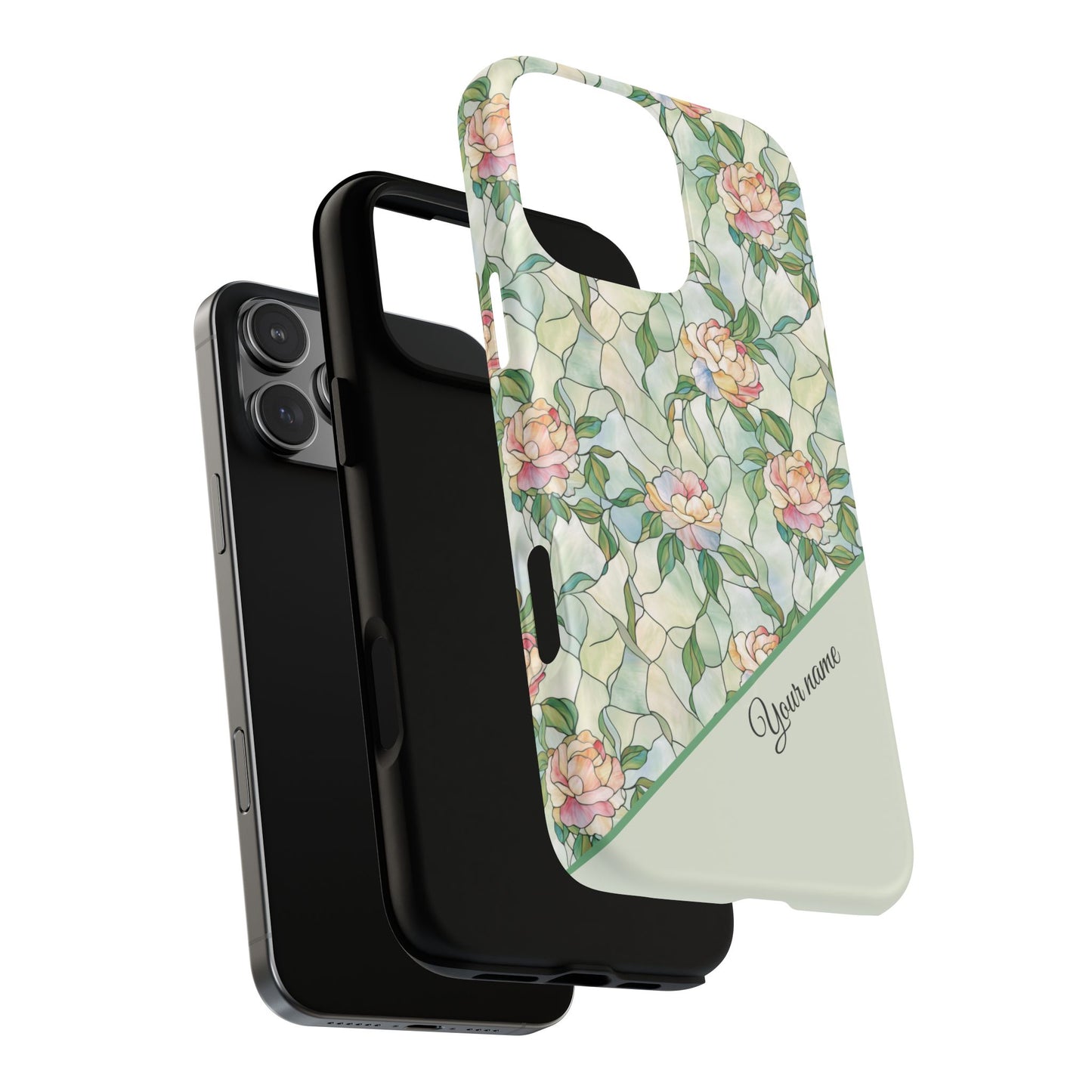 Personalized Petal Whispers Stained Glass Tough Magnetic iPhone Case, Durable Rose Pattern, Cute Gift for Her, iPhone Accessory, Mother's Day, Birthday Gift