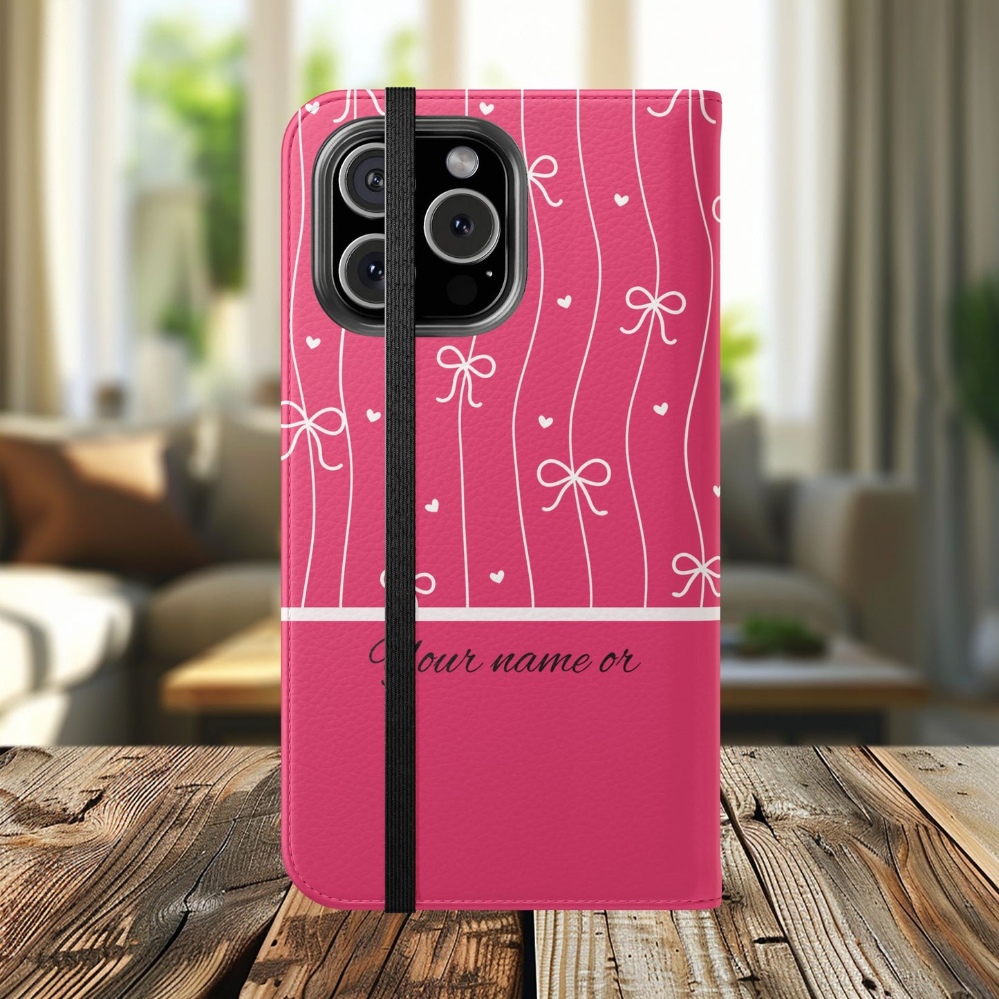 Personalized Pink Bow Coquette Flip iPhone and Samsumg Case — Custom Name or Affirmation Wallet Cover