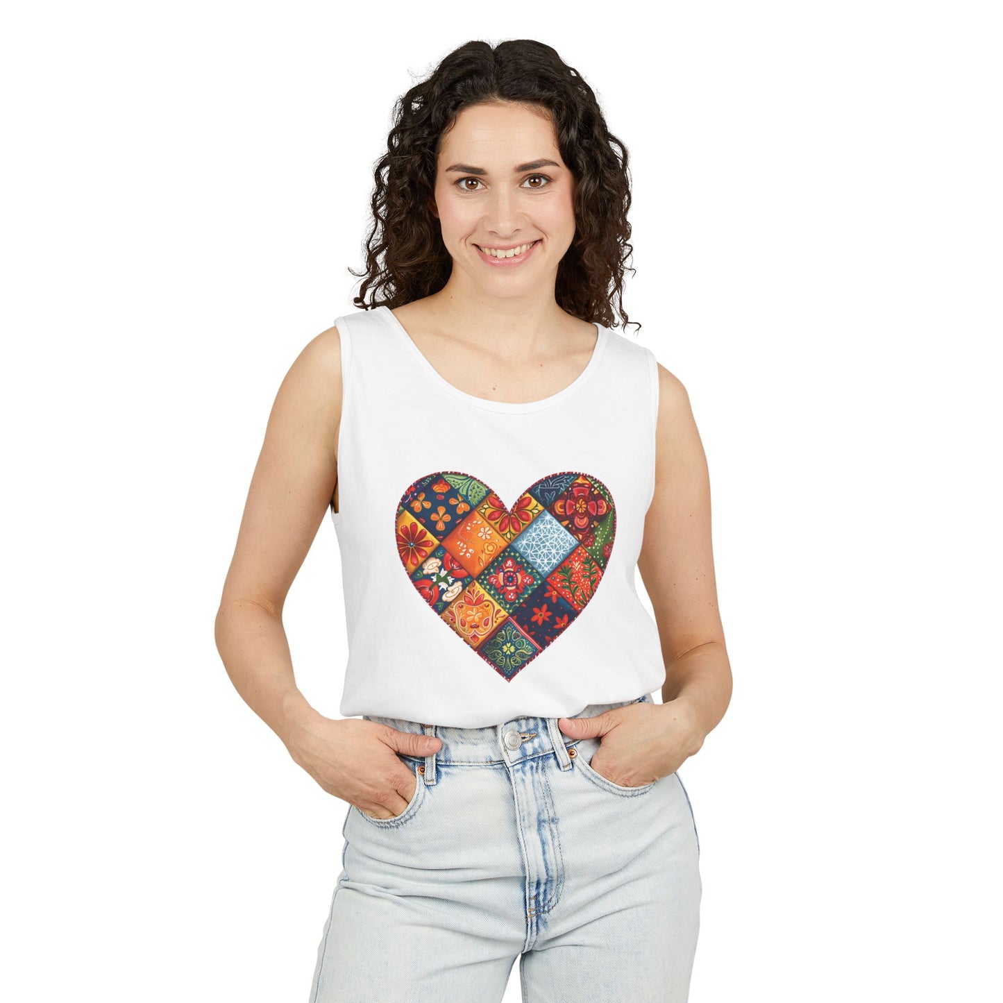 Patched Hearts Unisex Garment-Dyed Tank Top