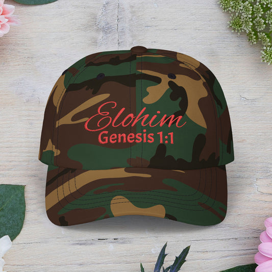 Classic Embroidery Dad Cap with 'ELOHIM, GENESIS 1:1' - Faith-Based Hat, Casual Wear, Gift for Dad, Christian Accessory, Summer Fashion