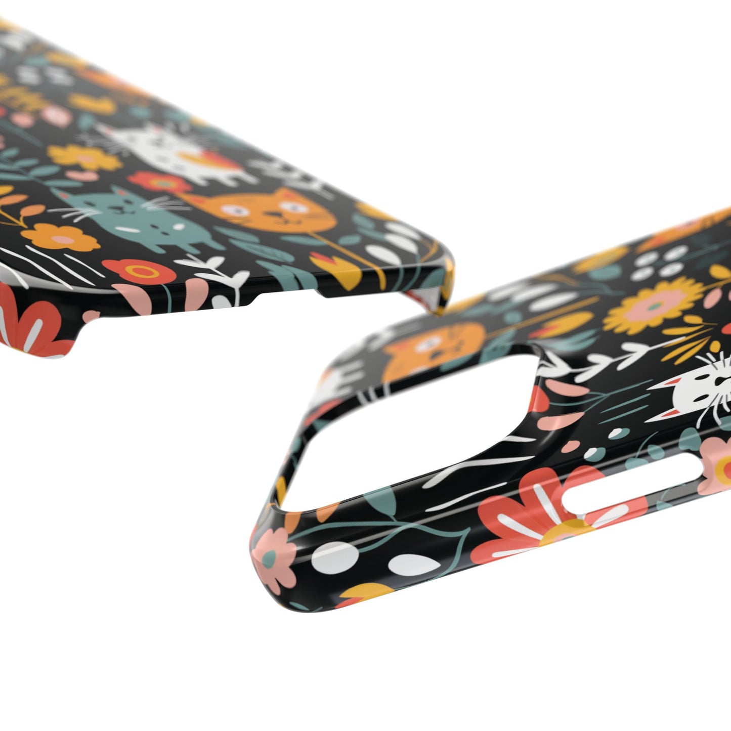 Whimsical Feline Garden iPhone Case — Slim Floral Cat Design (Matte or Glossy) for iPhones.