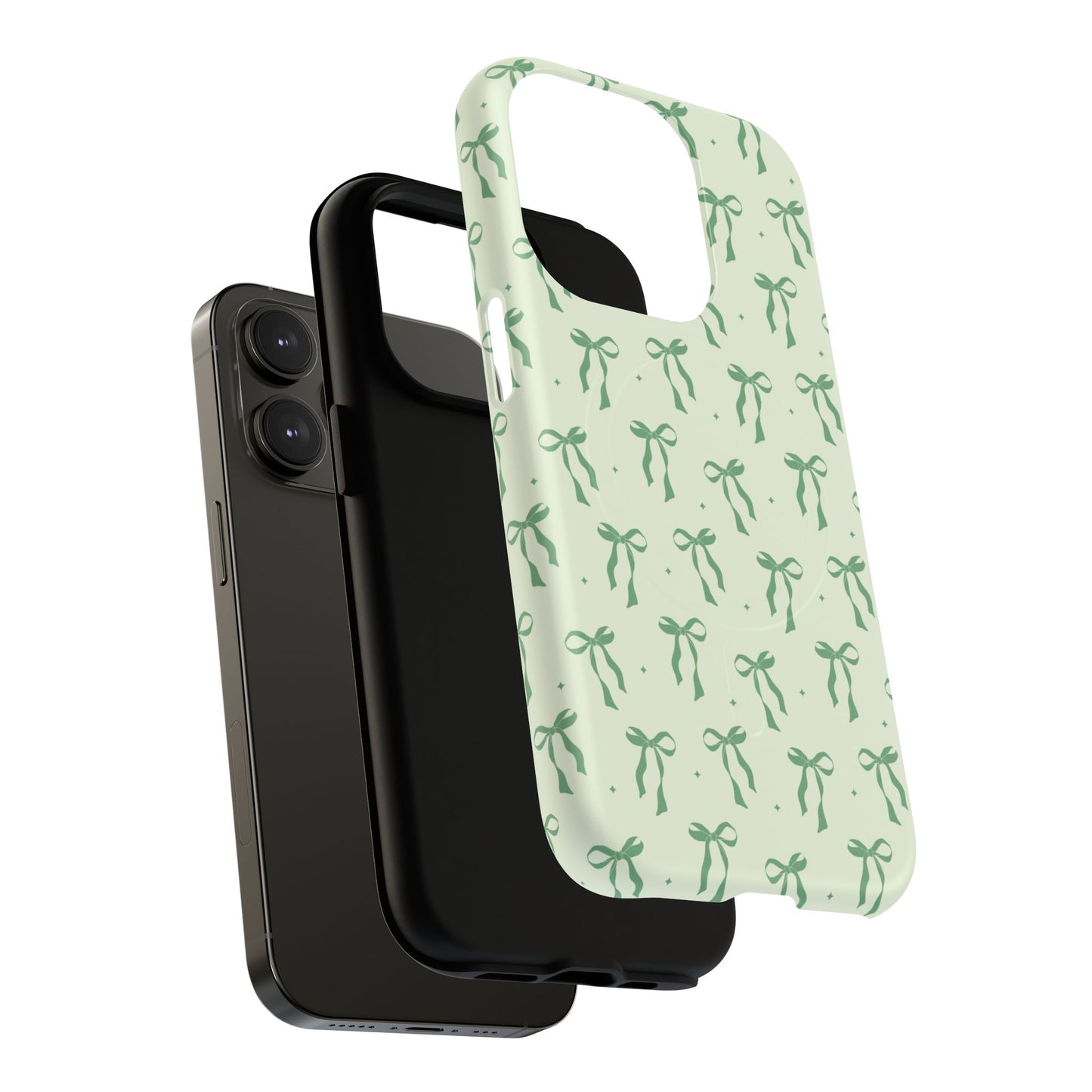 Elegant Ribbon iPhone Case, Stylish Magnetic iPhone Case, Chic iPhone Cover, Green Bow Design, Gift for Her, Everyday Essential, Coquette iPhone Case