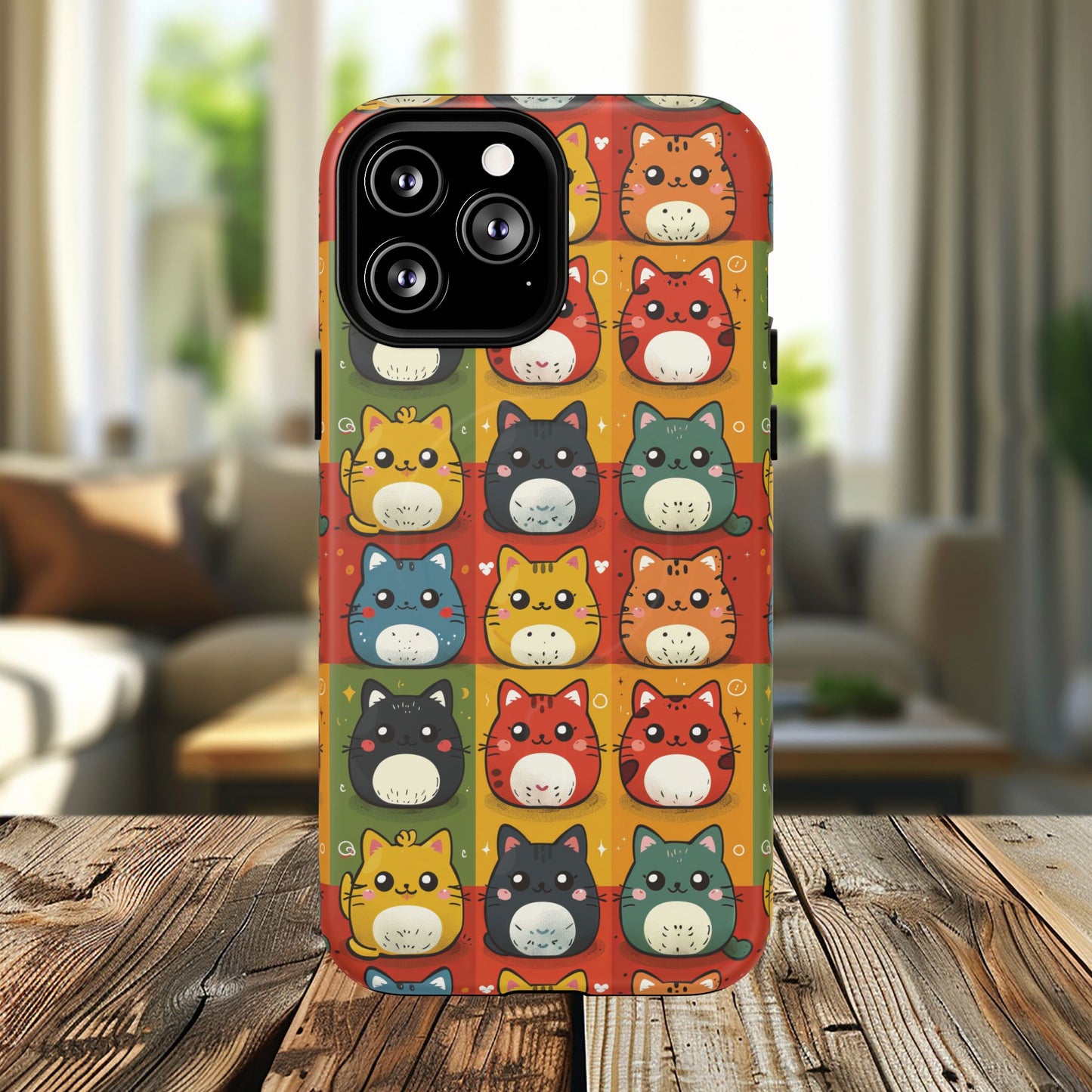 Cute Kawaii Cat iPhone Case, Tough Magnetic iPhone Case, Animal Lover Gift, Kawaii iPhone Cover, Fun Cat Design
