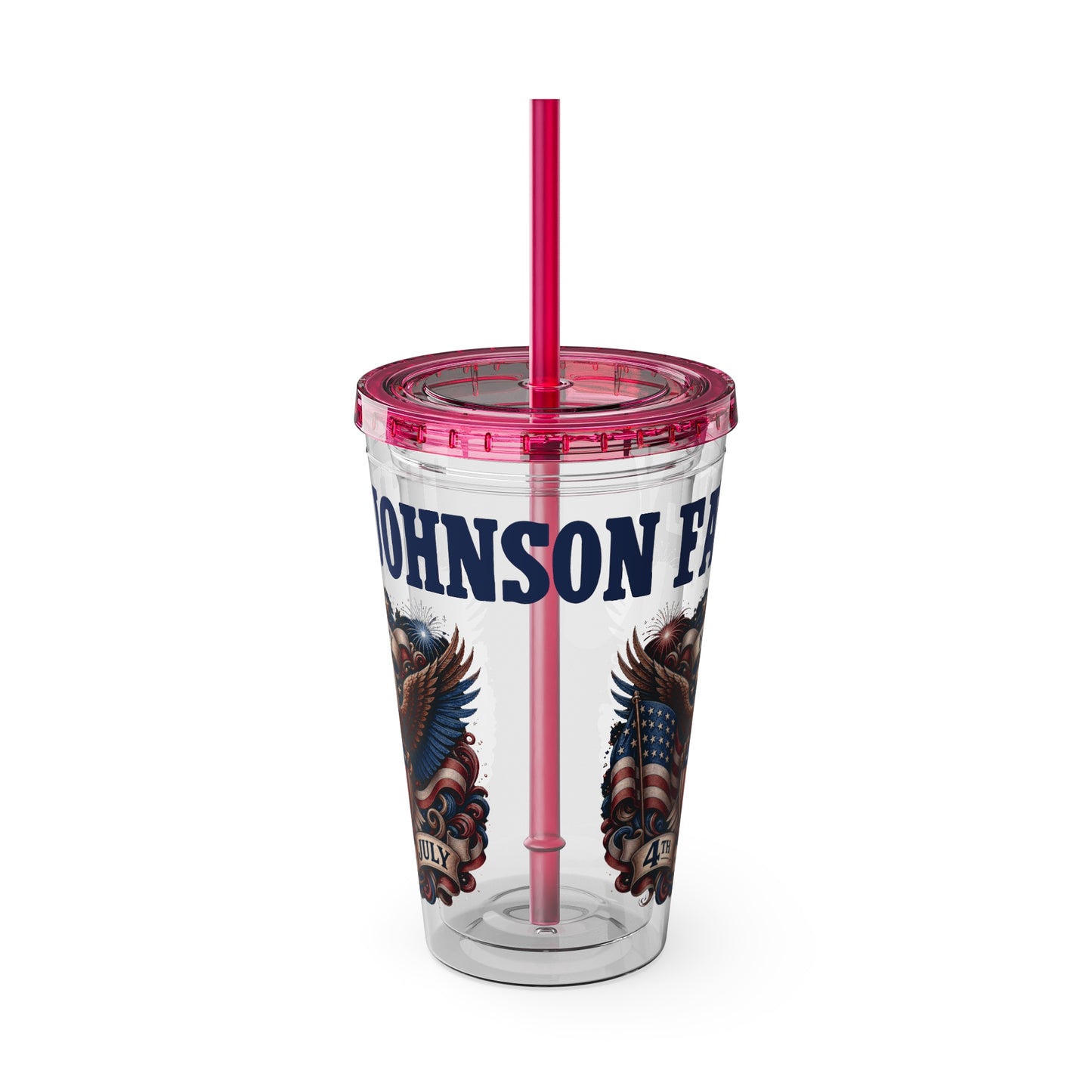 Patriotic Eagle 16oz Tumbler with Straw — "Happy 4th of July" USA Design