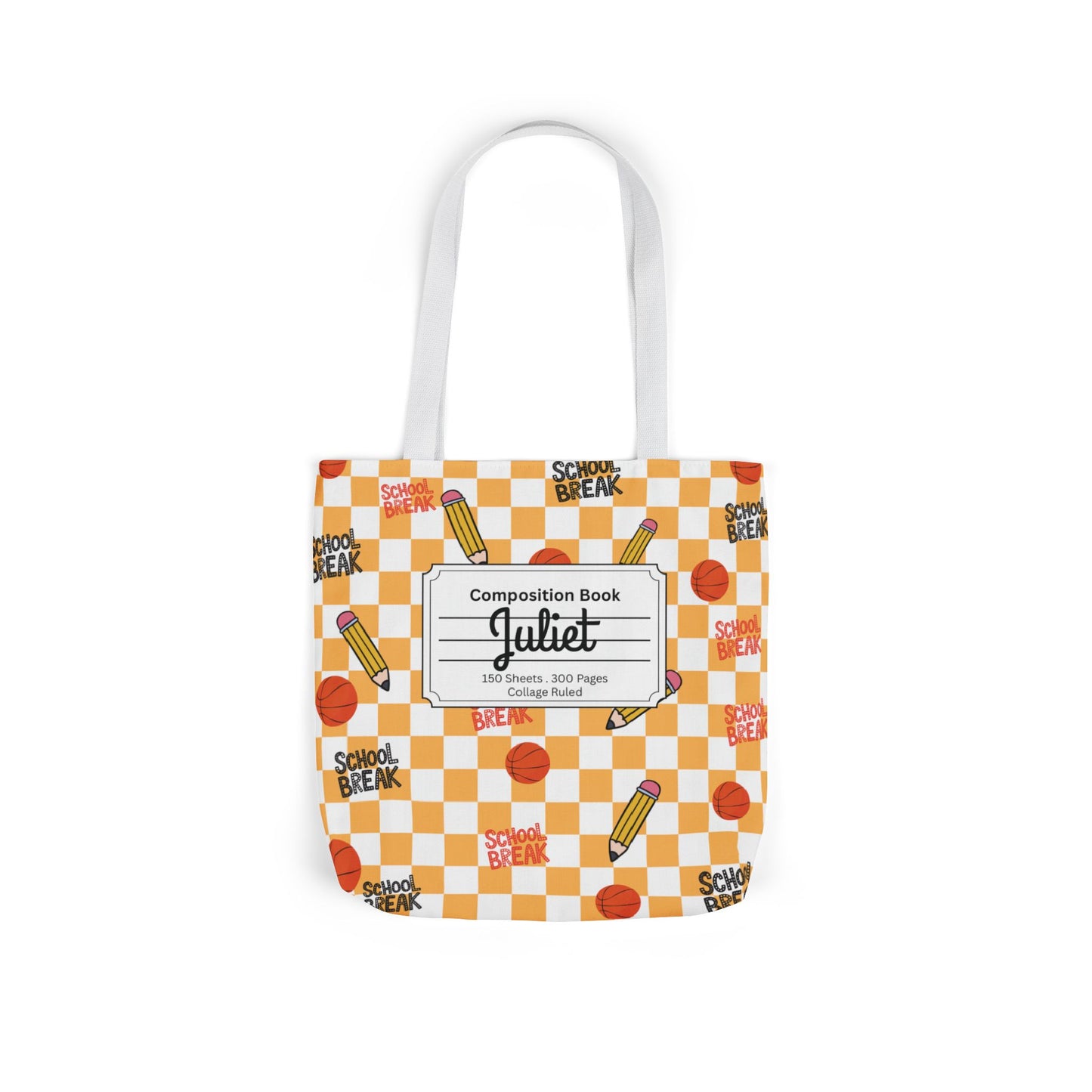 Personalized Orange Schoolyard Chic Composition Book Inspired Canvas Tote Bag with Colorful Straps, Cute School Bag, Eco-Friendly Tote, Back to School Shopping Bag, Teacher Gift Idea