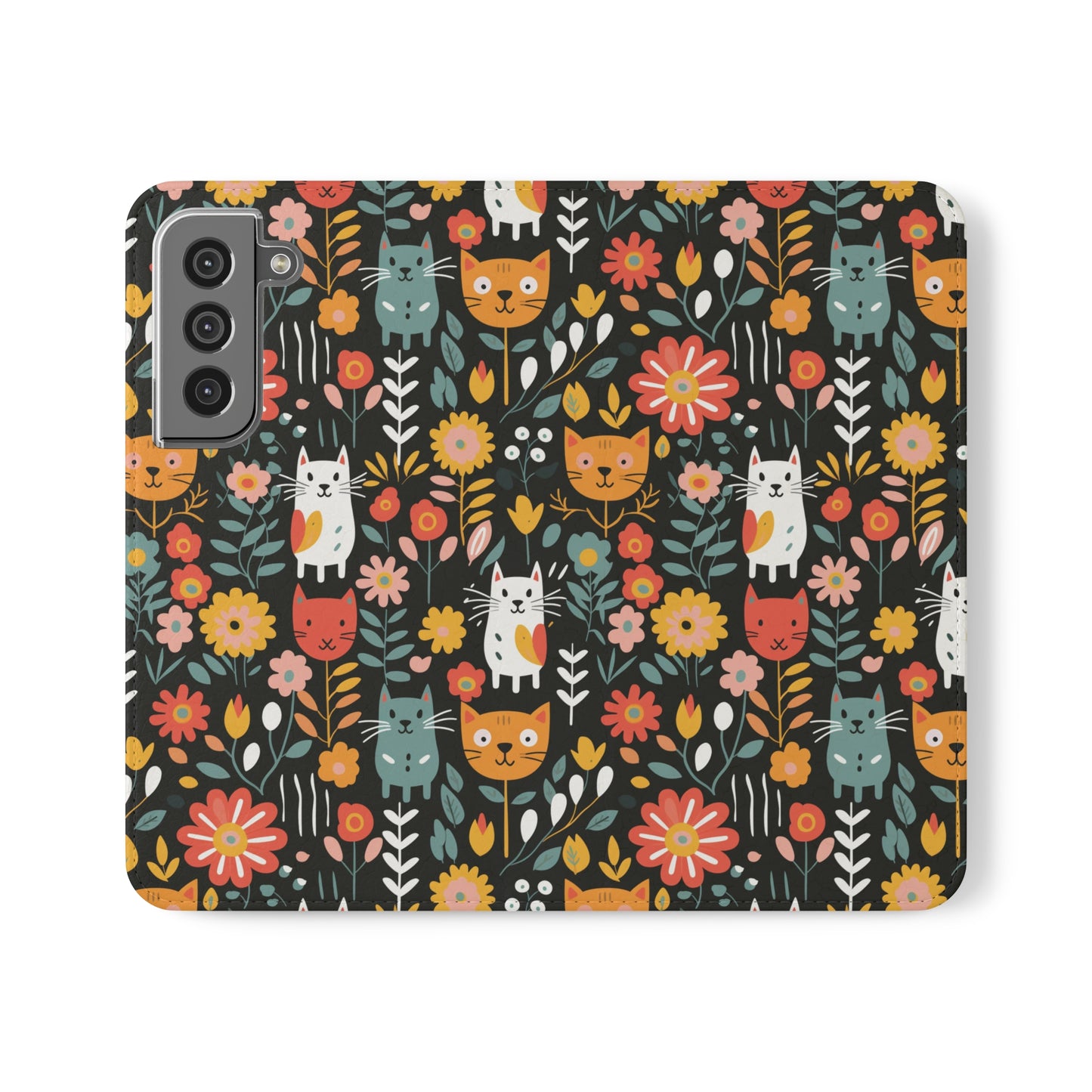 Whimsical Feline Garden iPhone and Samsung Flip Cases