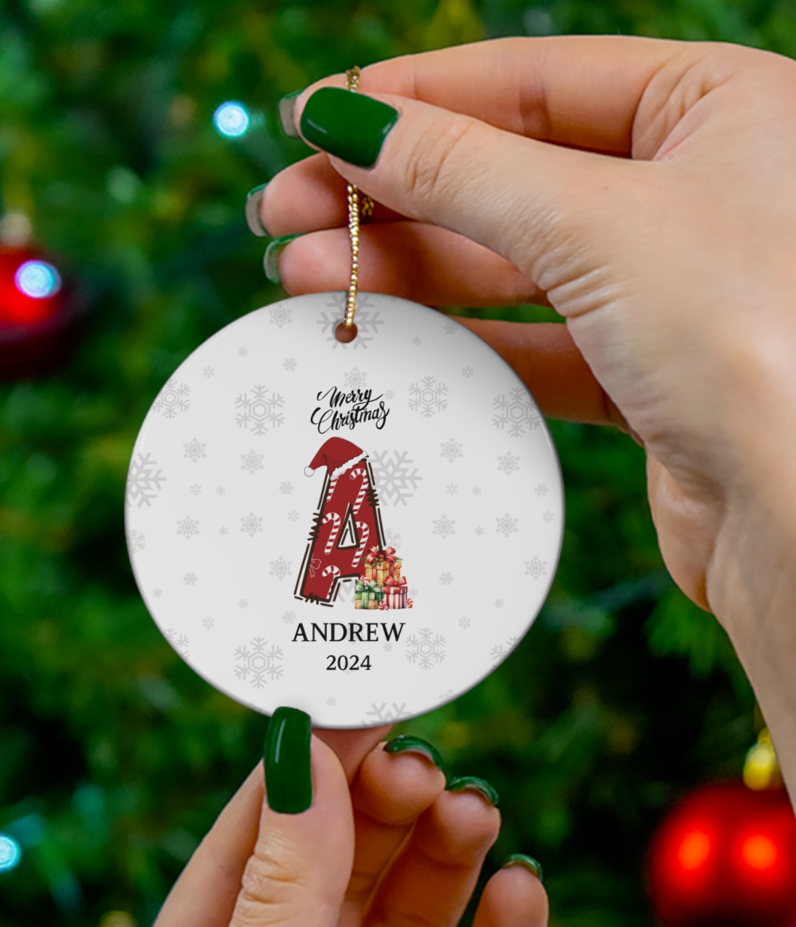 Personalized Initial Candy Cane ''A'' Ceramic Ornament- 4 shapes