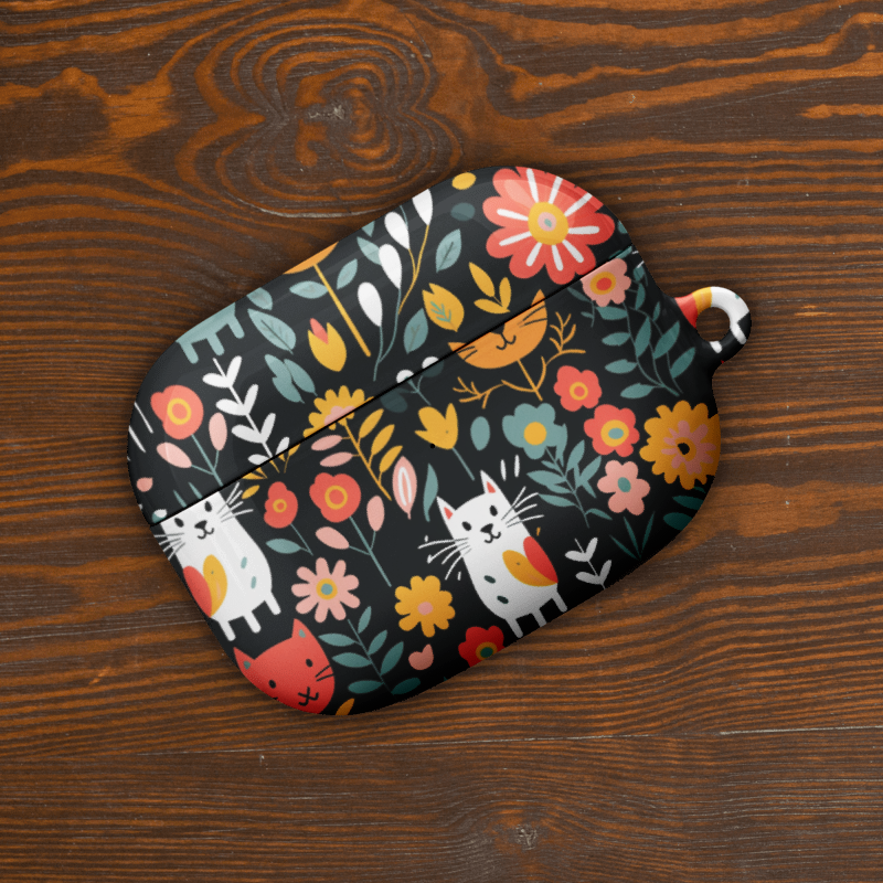 Whimsical Feline Garden AirPod Cases (AOP)