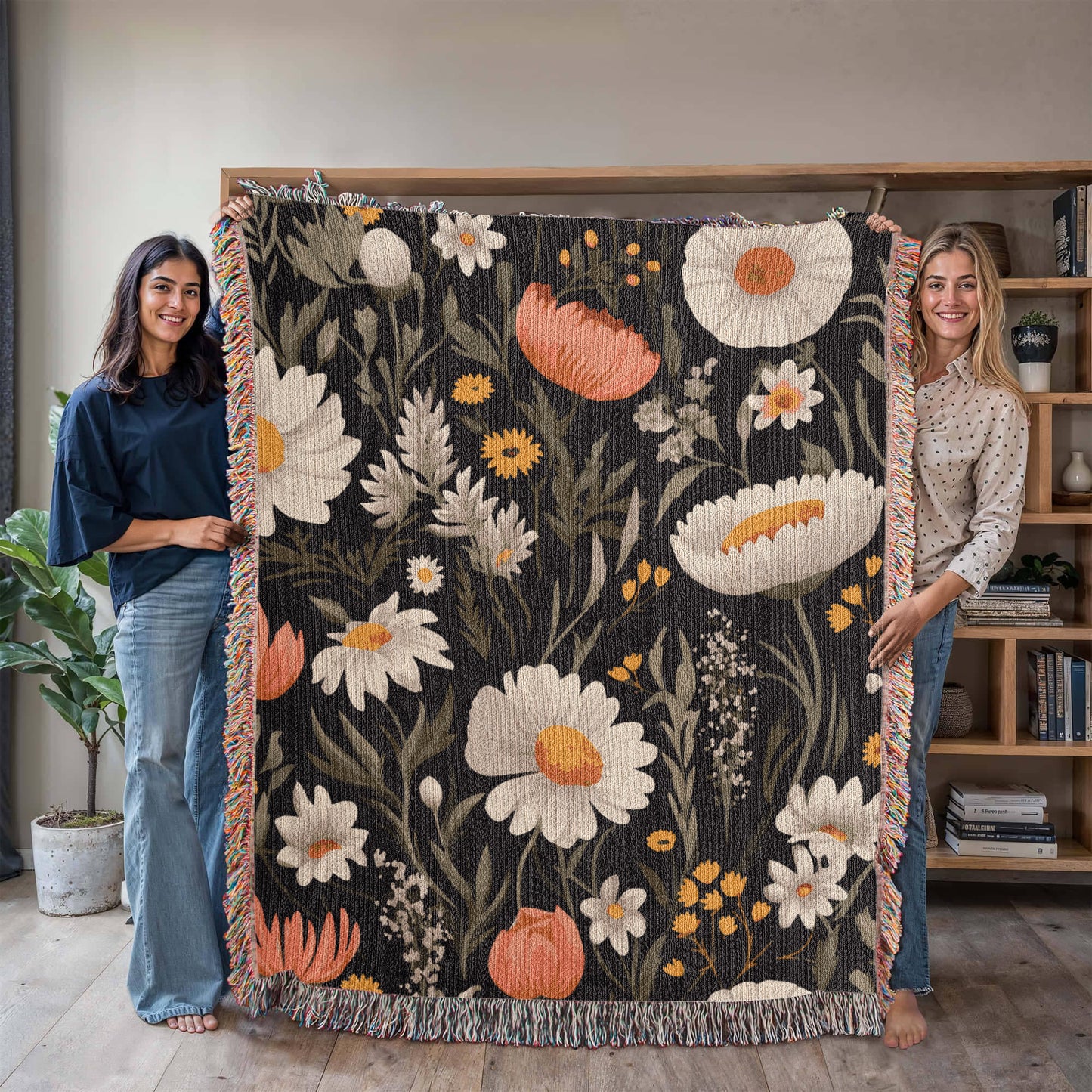 Blossom Elegance: Noir Garden Tapestry Woven Blanket