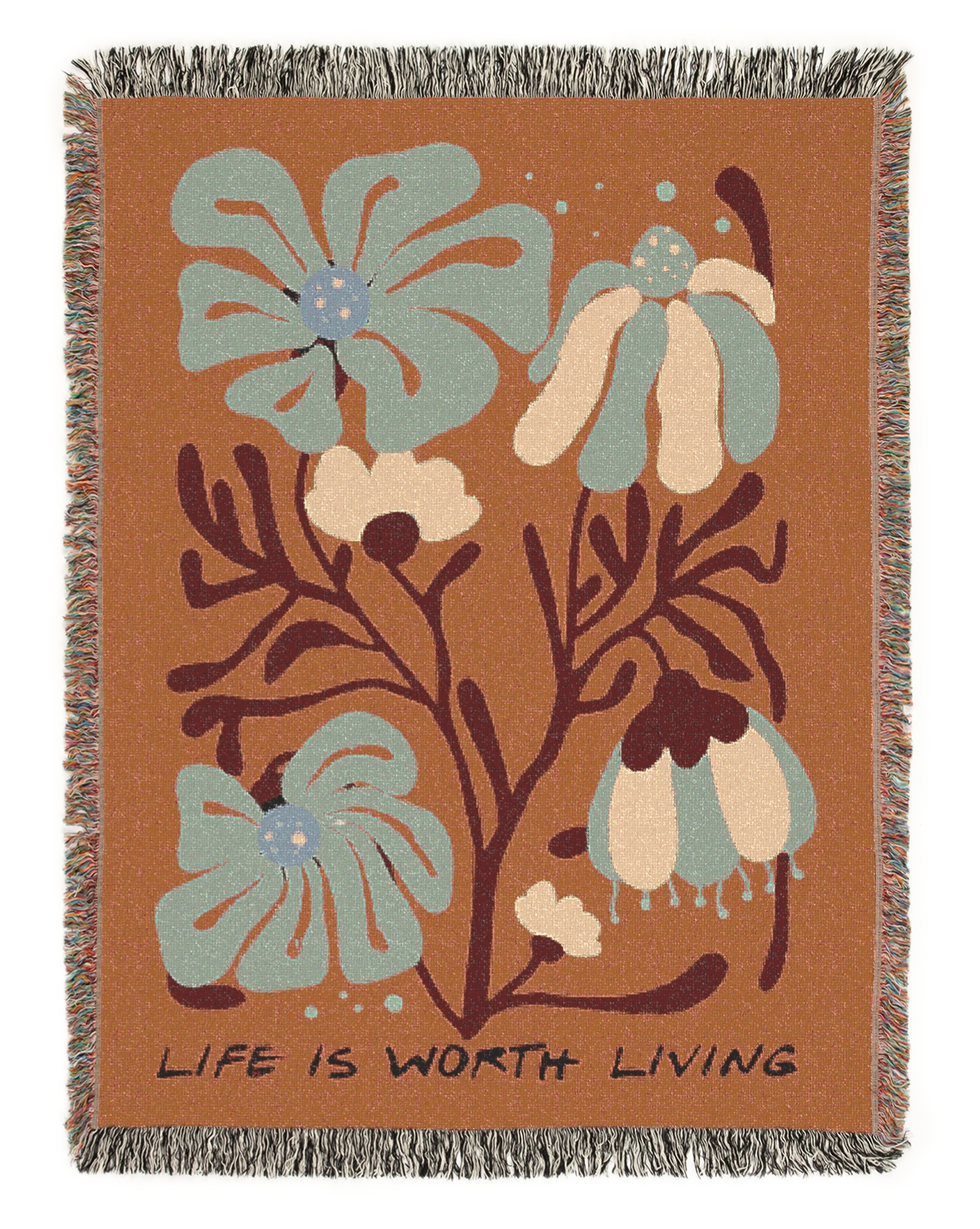 Life is Worth Living Brown Tapestry Woven Blanket