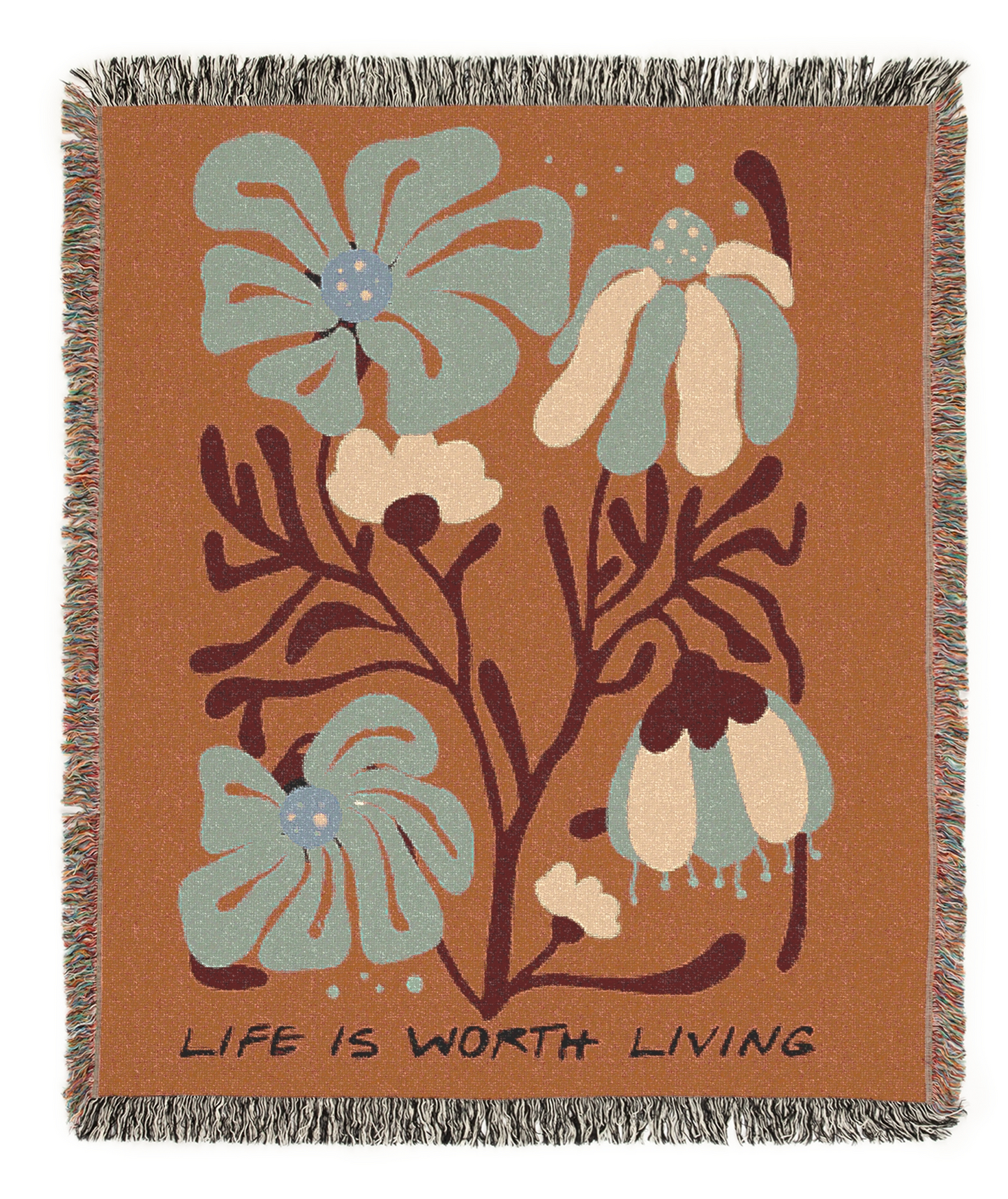 Life is Worth Living Brown Tapestry Woven Blanket