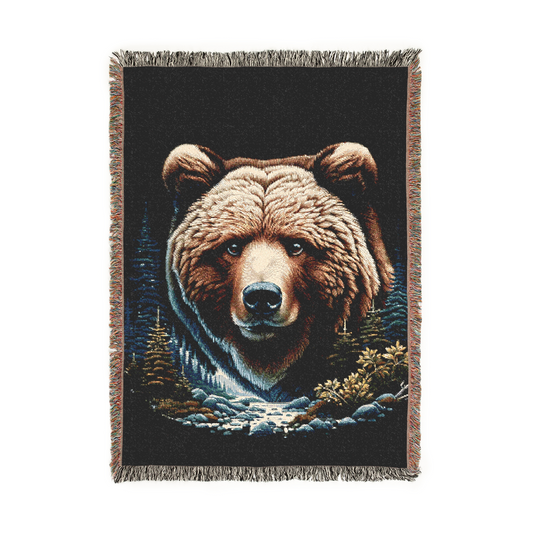 A Bear Illustration Tapestry Woven Blanket