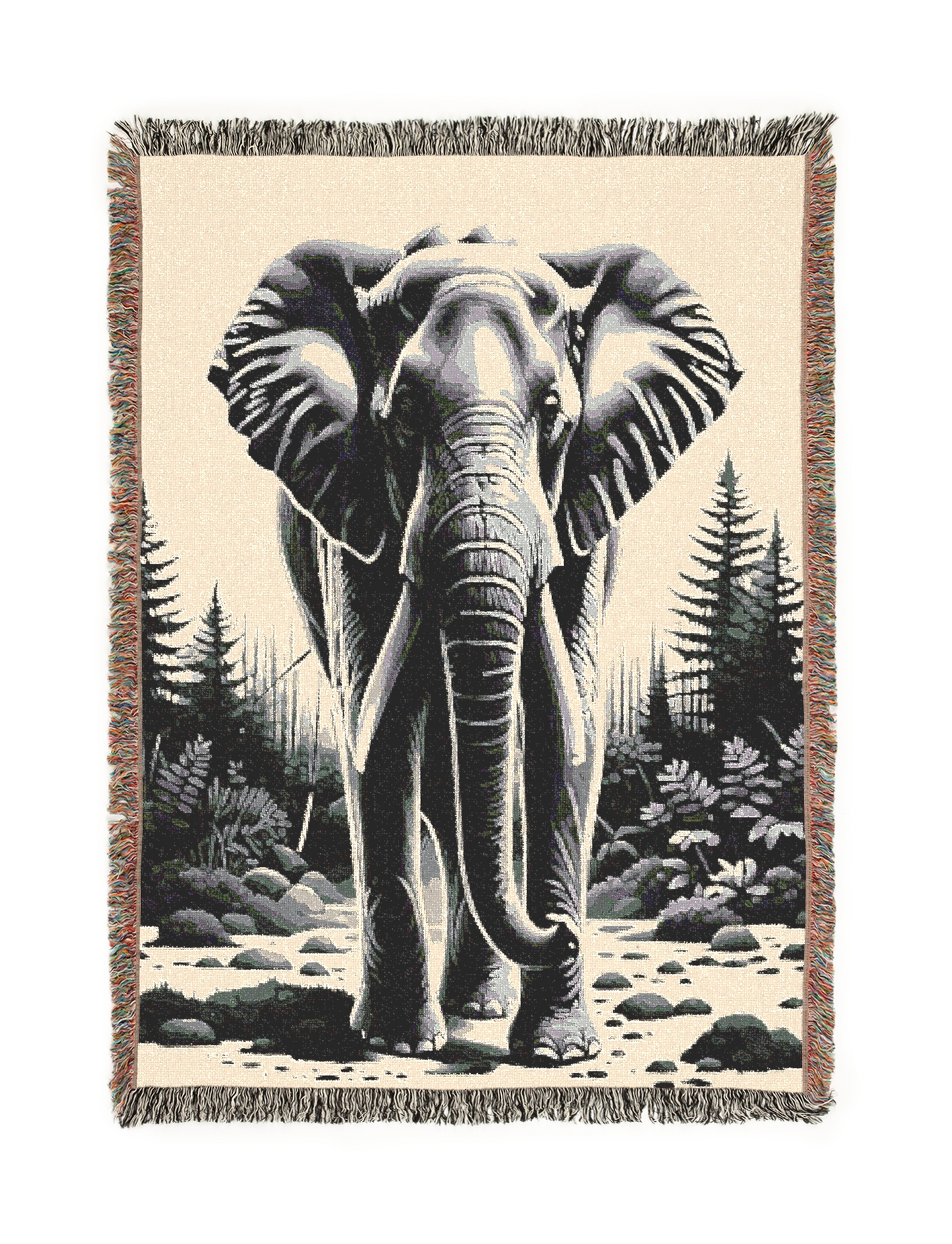 Elephant Illustration Tapestry Woven Blanket