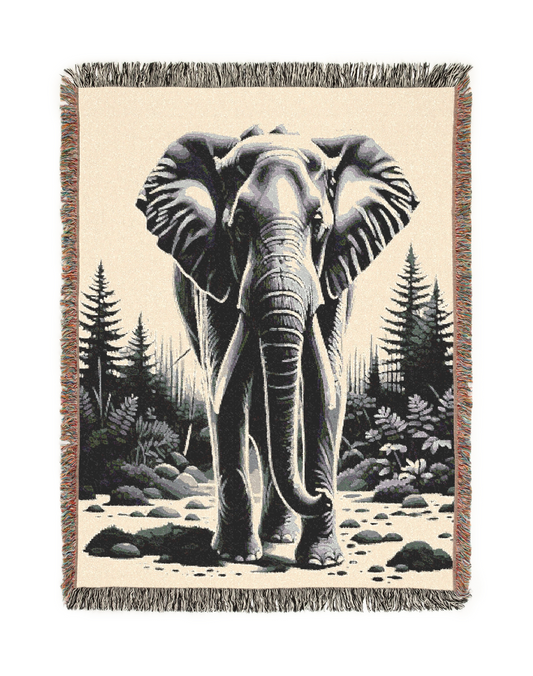 Elephant Illustration Tapestry Woven Blanket