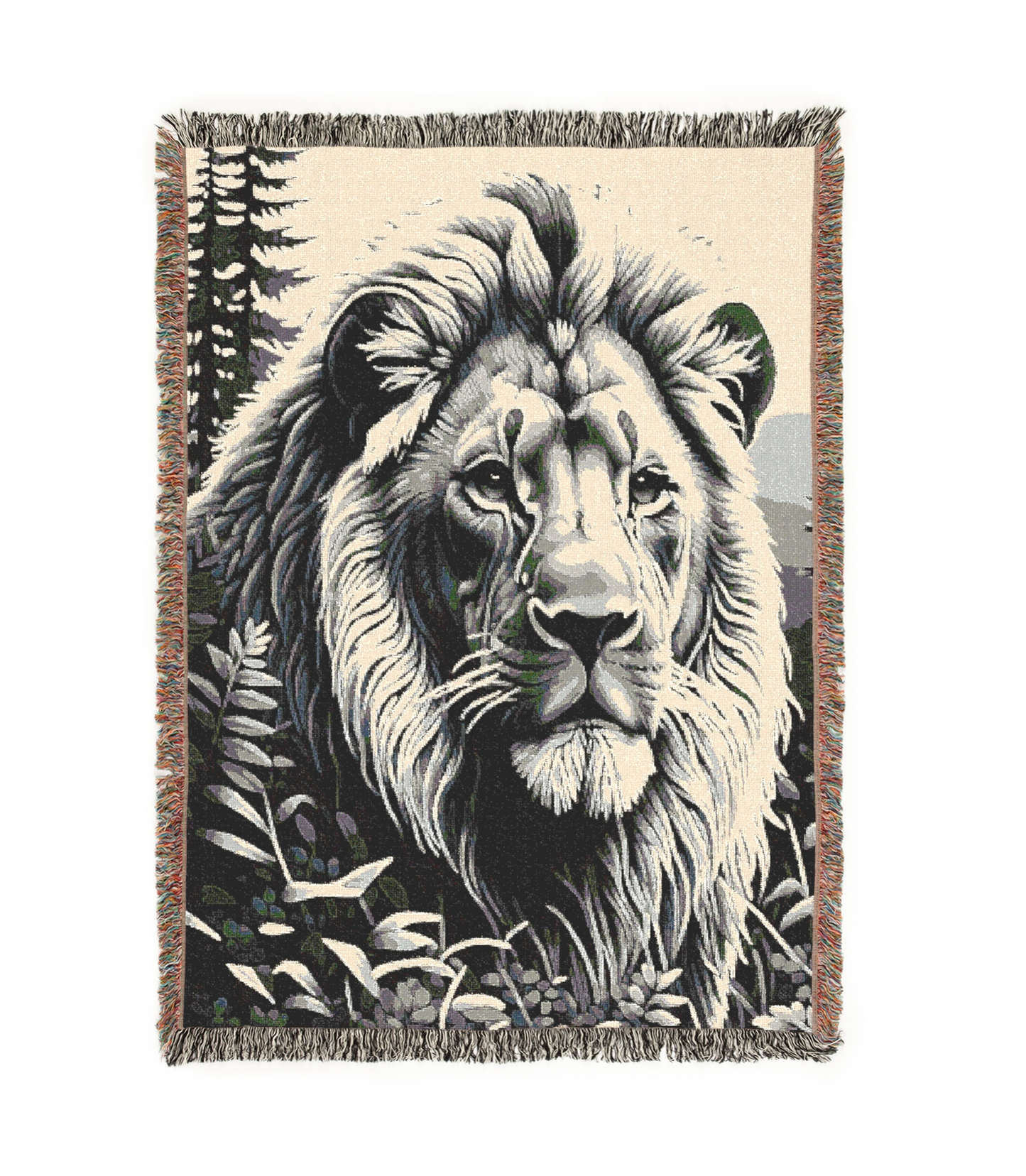 Lion Illustration Tapestry Woven Blanket