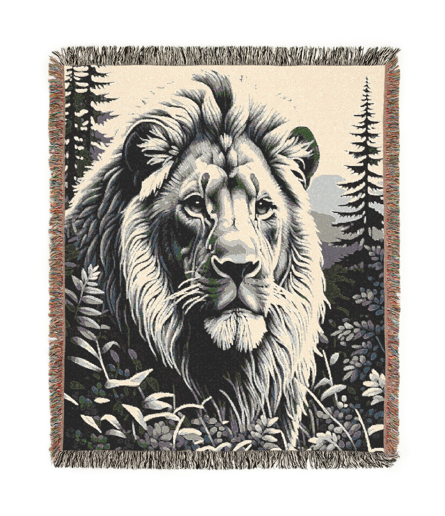 Lion Illustration Tapestry Woven Blanket