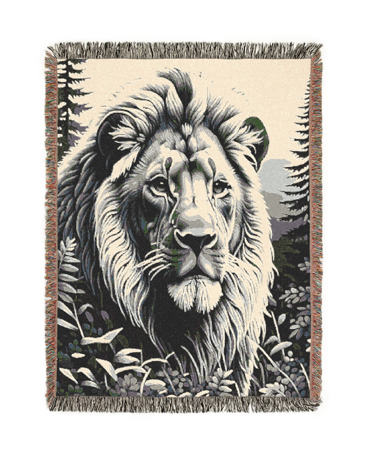 Lion Illustration Tapestry Woven Blanket