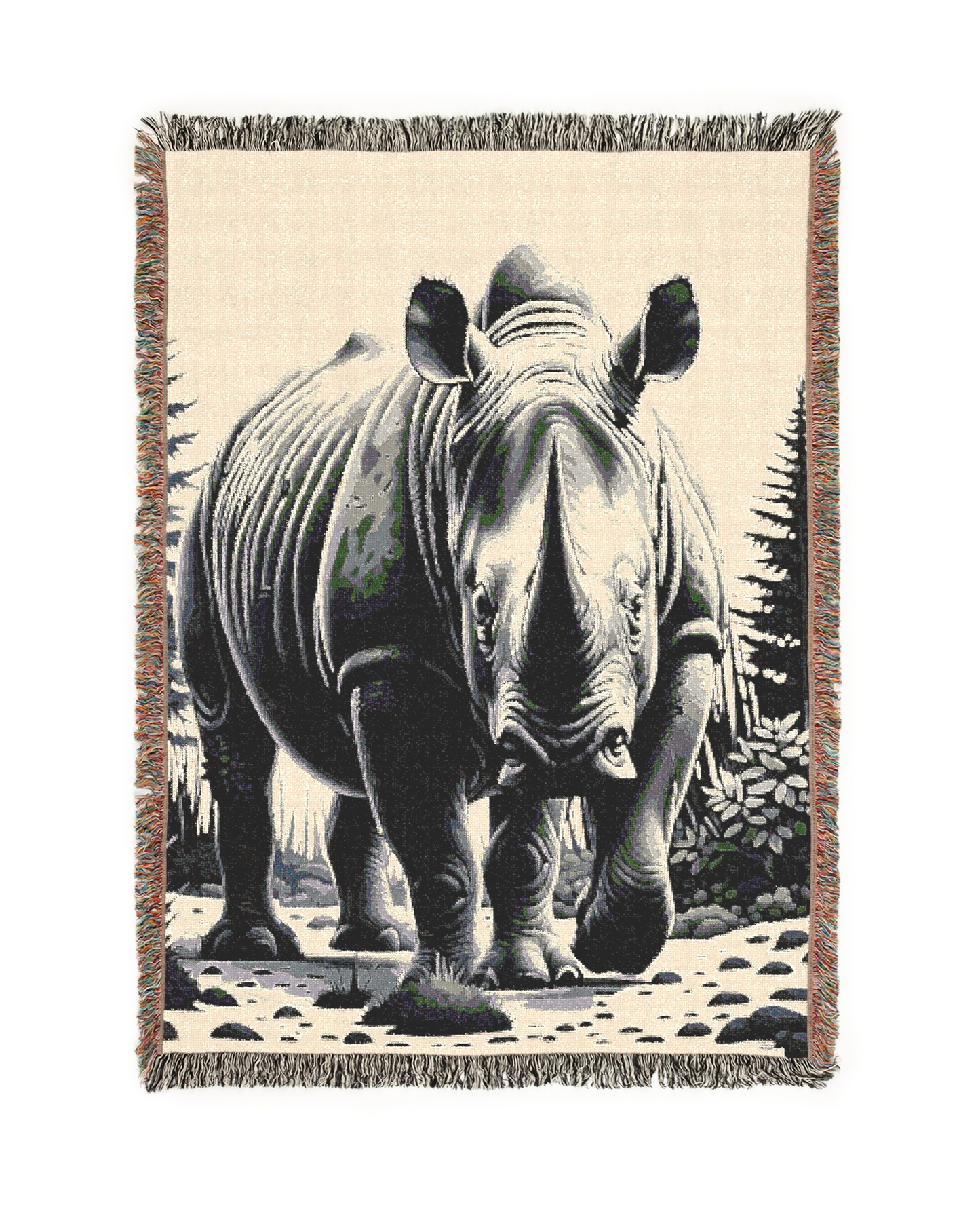 Rhino Illustration Tapestry Woven Blanket