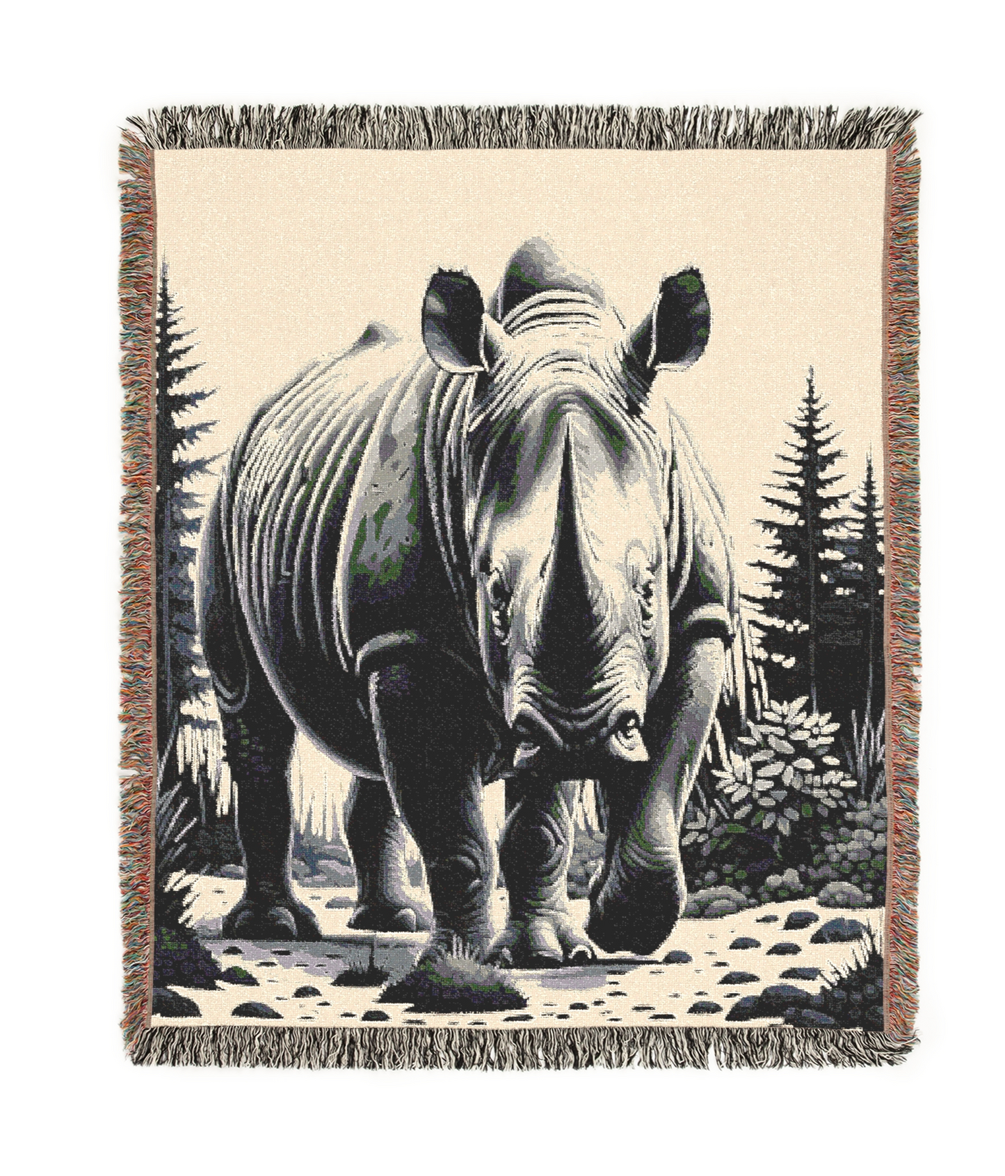 Rhino Illustration Tapestry Woven Blanket