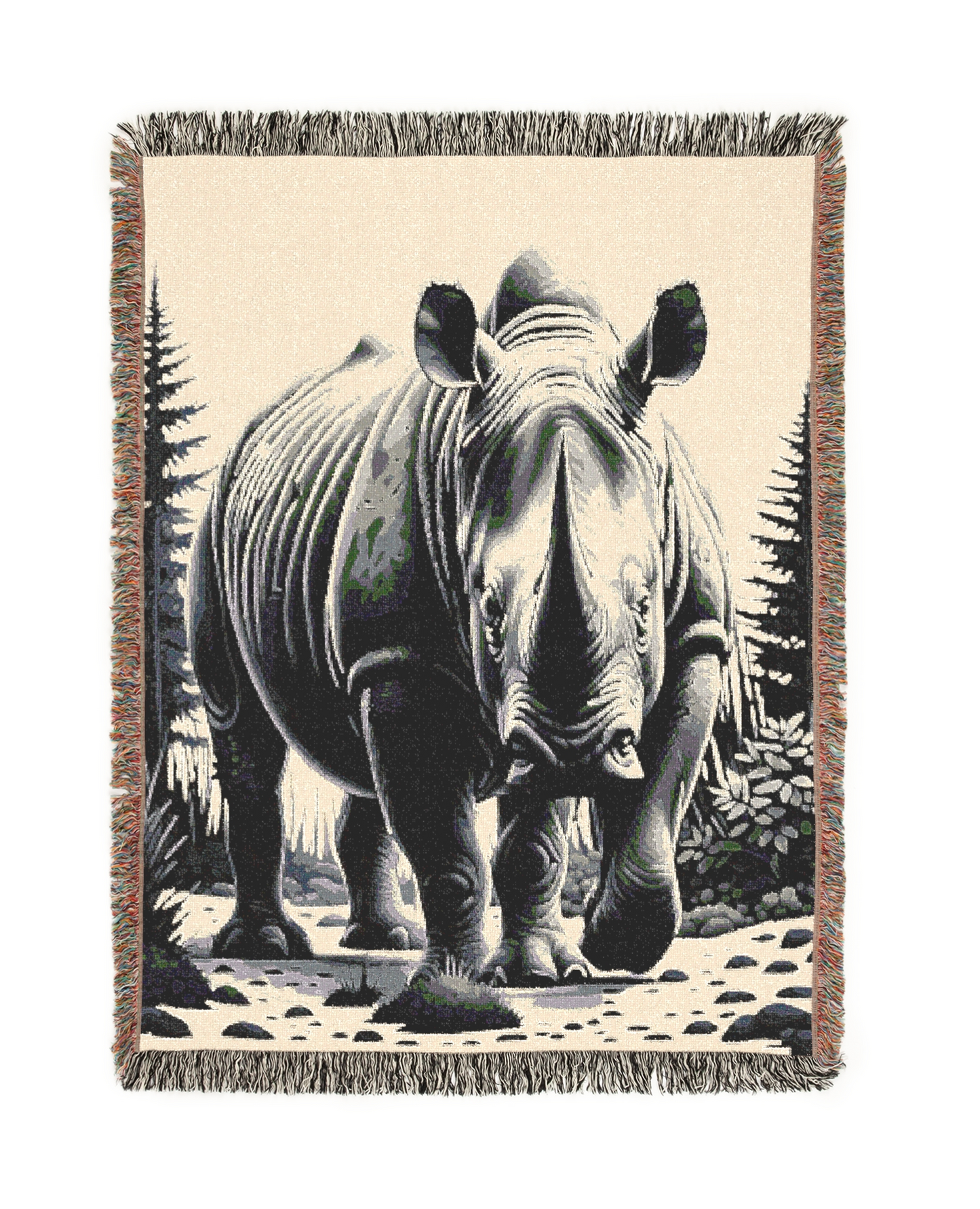 Rhino Illustration Tapestry Woven Blanket