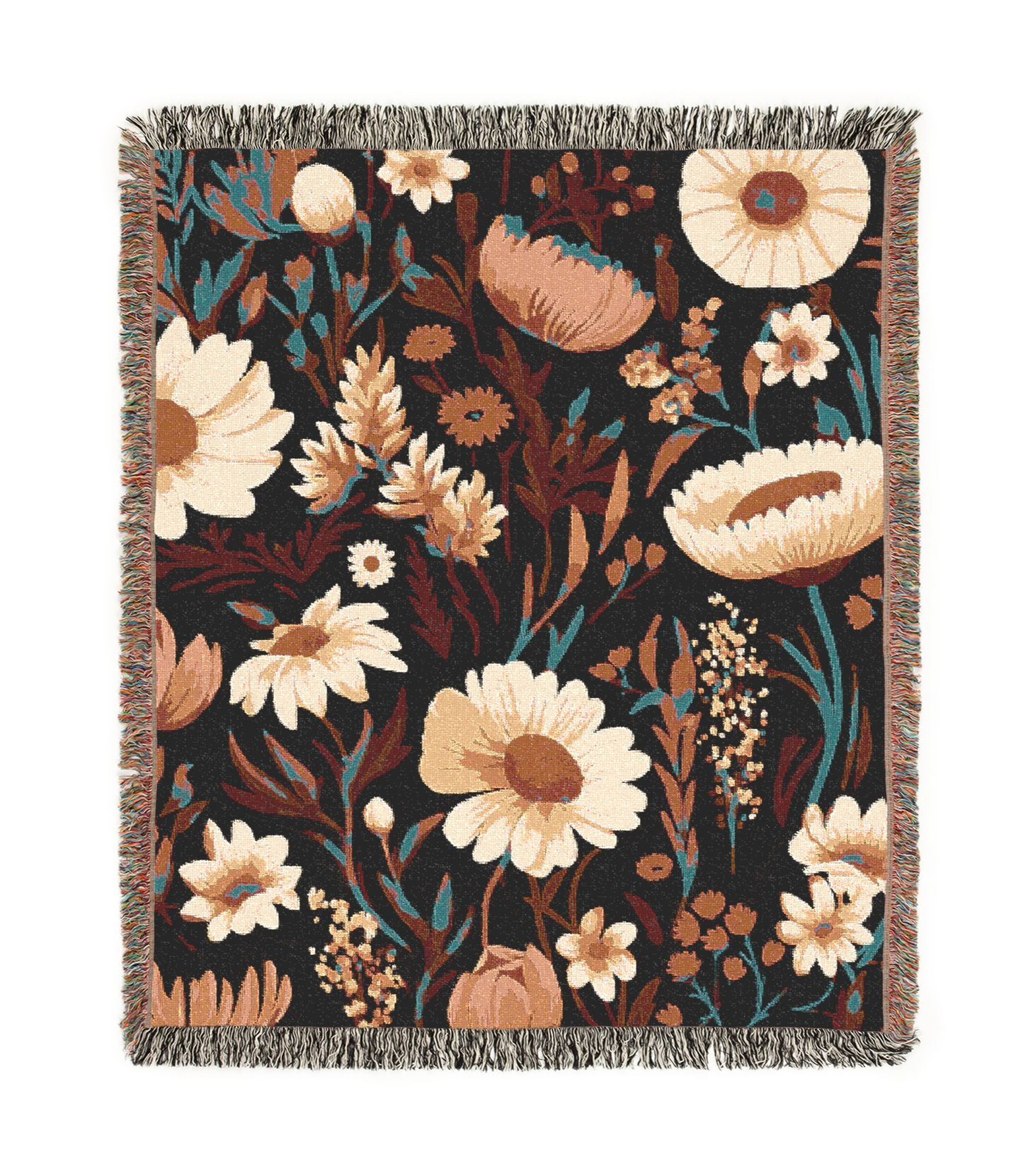 Blossom Elegance: Noir Garden Tapestry Woven Blanket