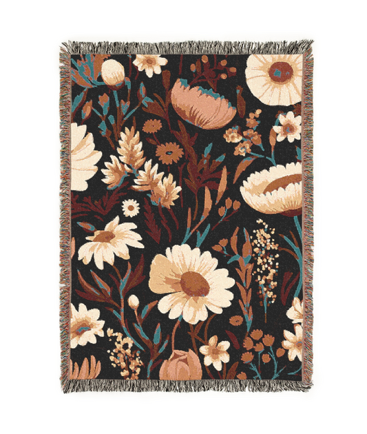 Blossom Elegance: Noir Garden Tapestry Woven Blanket