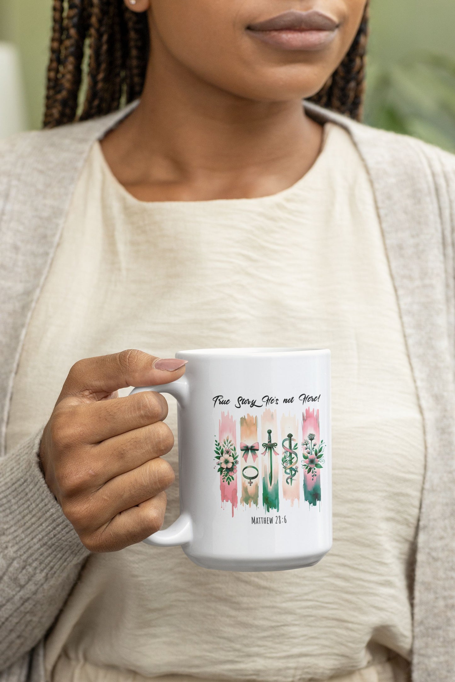 ''True Story He is Not Here'' Ceramic Coffee Mug (11oz and 15oz), Religious, Faith Mug - a Gift for Christenings/Believers/Friends/Sisters/Mother. - Ideal Gift for Friends & Family