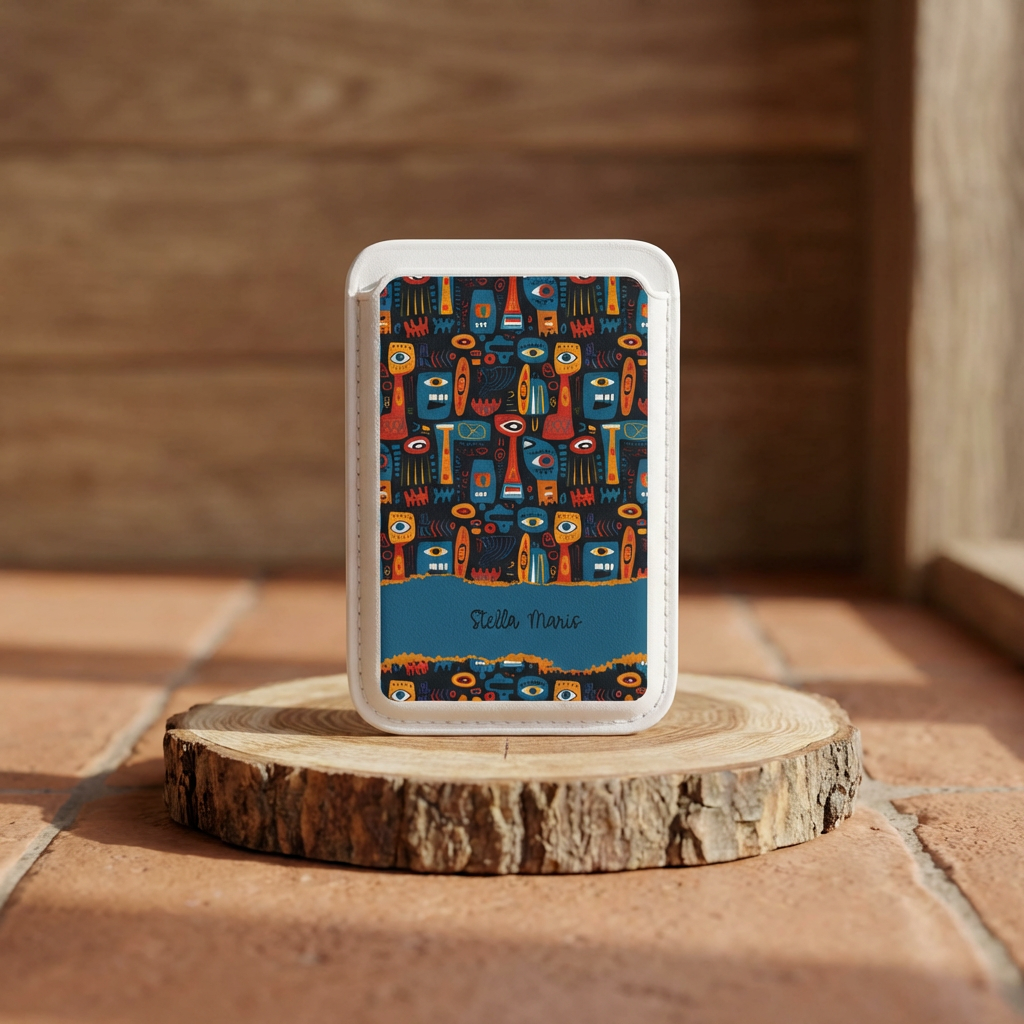 Personalized Magsafe Vegan Wallet — Colorful Abstract Faces Card Holder.