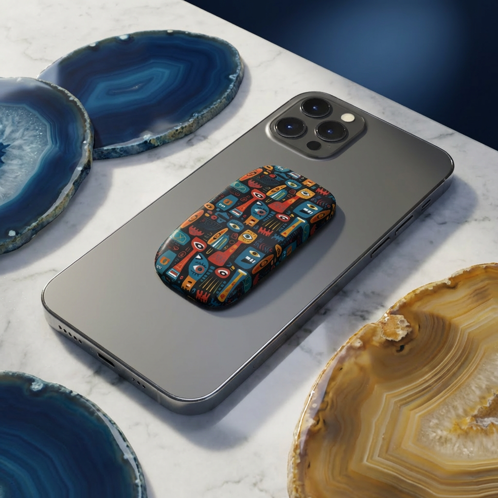 Personalized Phone Grip – Colorful Abstract Faces Design (Custom Name)