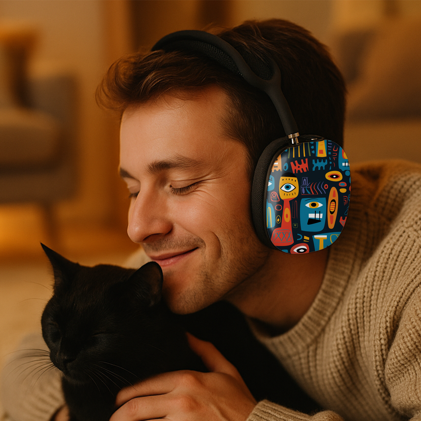 Personalized AirPod Max Case — Colorful Abstract Faces Ear Cup Covers ("I am Enough")