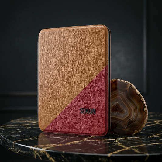 Minimal Monogram Kindle Case – Custom Initials E-Reader Cover (White & Red Accent)