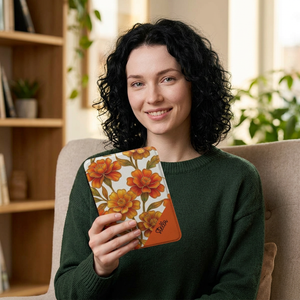 Stained Glass Effect Floral Marigold Kindle Case — Personalized Orange Corner