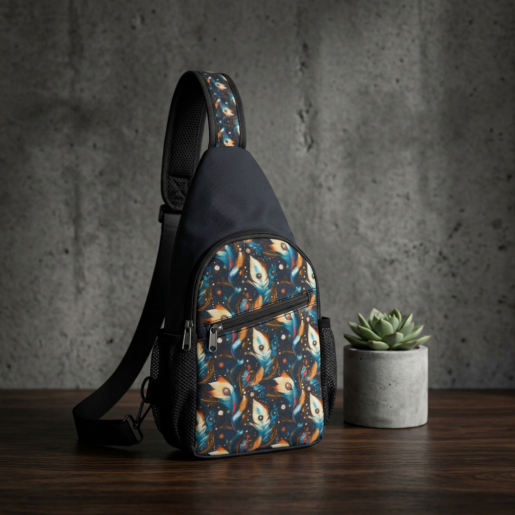Ethereal Feathers Chest Bag - Stylish Sling Bag for Everyday Adventures, Cross Body Sling Bag, Chest Bag, Crossbody Backpack, Travel Bag