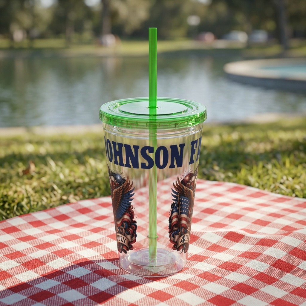 Patriotic Eagle 16oz Tumbler with Straw — "Happy 4th of July" USA Design
