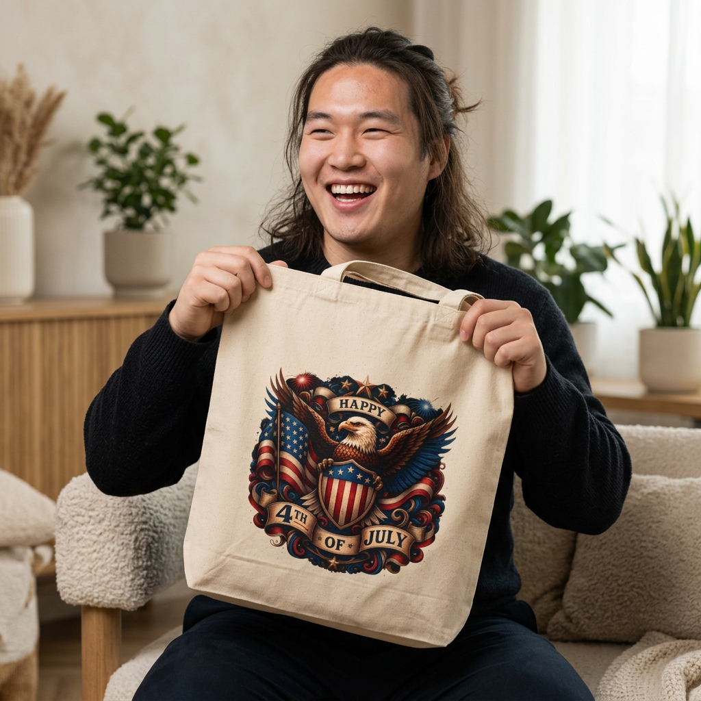 4th of July Patriotic Tote Bag — American Eagle Flag Canvas Grocery Bag