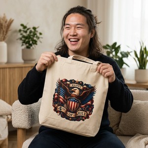4th of July Patriotic Tote Bag — American Eagle Flag Canvas Grocery Bag
