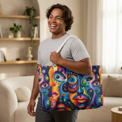 Psychedelic Visions Vibrant Artistic Weekender Bag - Colorful Faces Design for Travel & Leisure