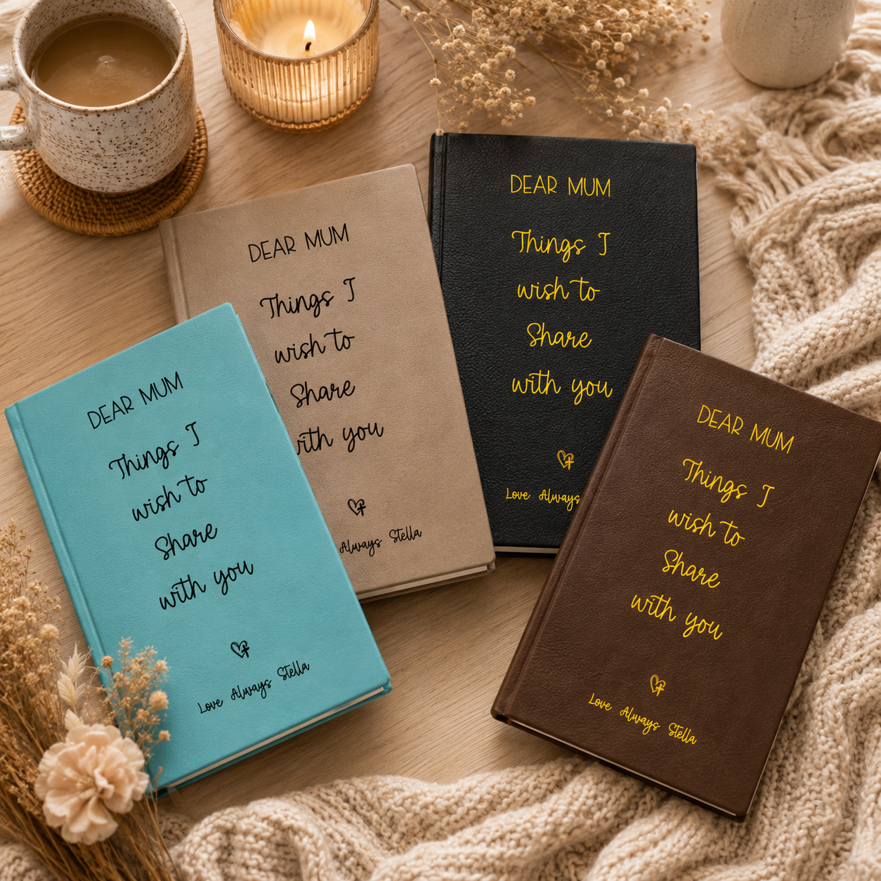 Personalized Dear Mum/Dad/Sister/Friend Engraved Vegan Leather Journal — "Things I Wish to Share with You" Memorial Gift